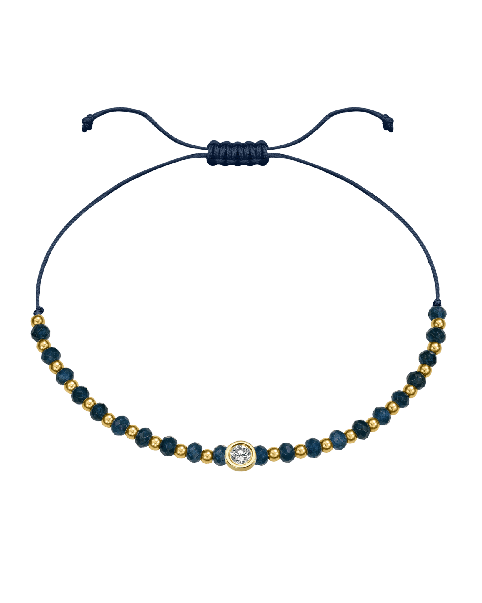 Lapis Gemstone String of Love Bracelet for Wisdom - 14K Yellow Gold Bracelets 14K Solid Gold Navy Blue Large: 0.1ct 