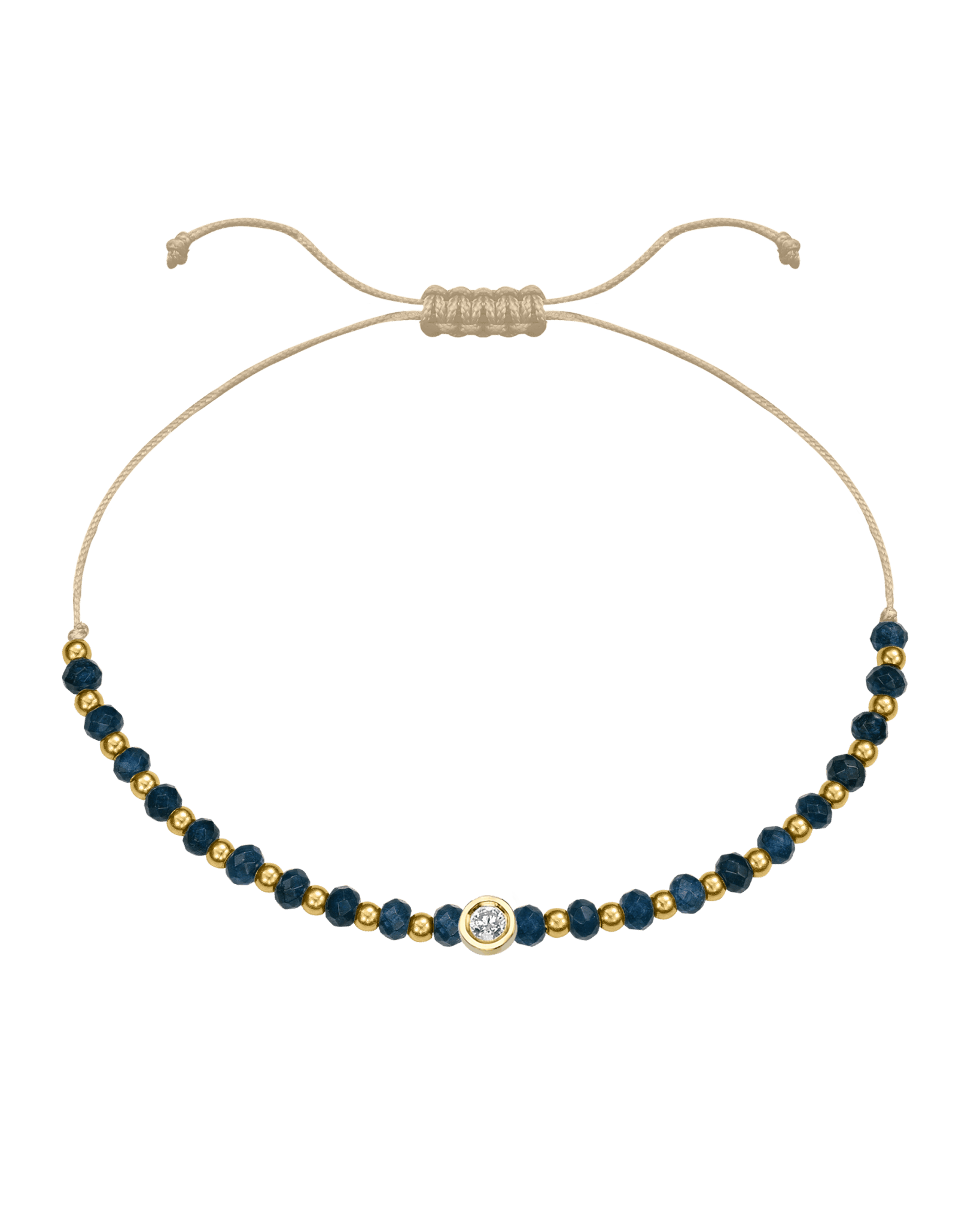 Lapis Gemstone String of Love Bracelet for Wisdom - 14K Yellow Gold Bracelets 14K Solid Gold Beige Medium: 0.04ct 