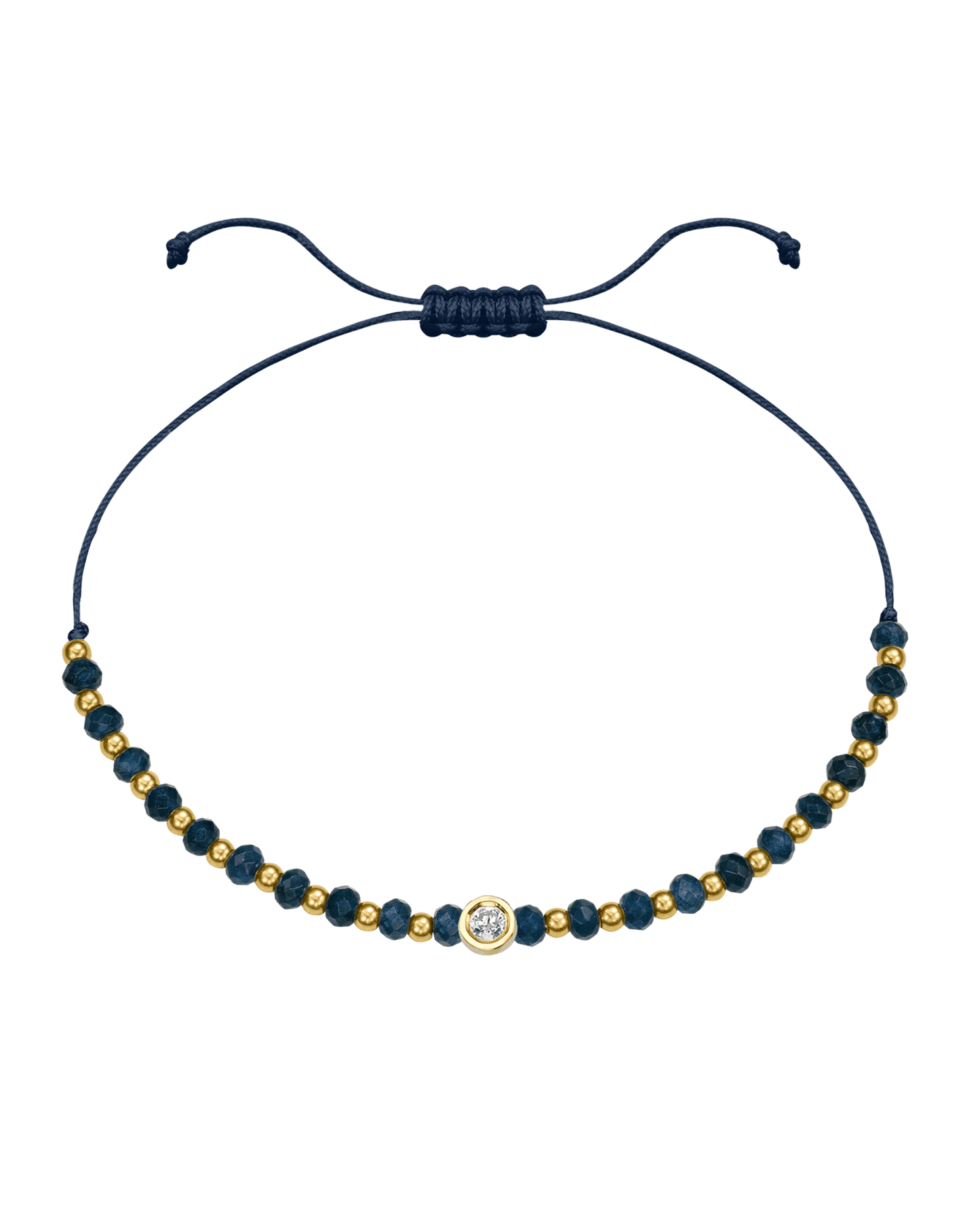 Lapis Gemstone String of Love Bracelet for Wisdom - 14K Yellow Gold Bracelets 14K Solid Gold Navy Blue Medium: 0.04ct 