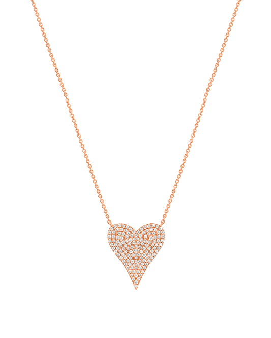 Large Diamond Paved Heart Necklace - 14K Rose Gold Necklaces magal-dev 