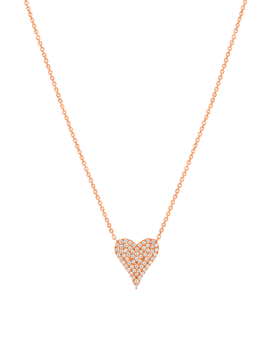 Medium Diamond Paved Heart Necklace - 14K Rose Gold Necklaces magal-dev 