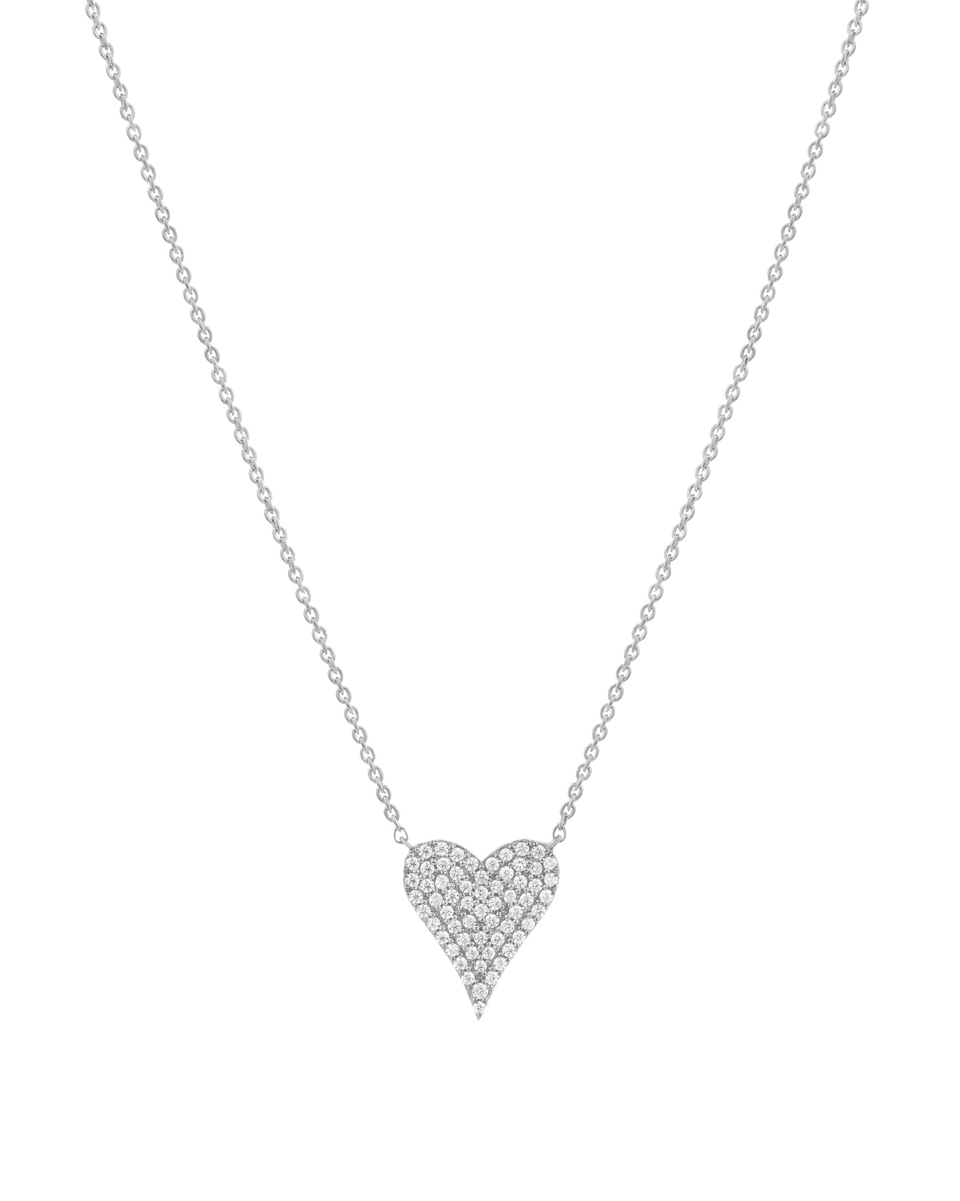 Medium Diamond Paved Heart Necklace - 14K White Gold Necklaces magal-dev 