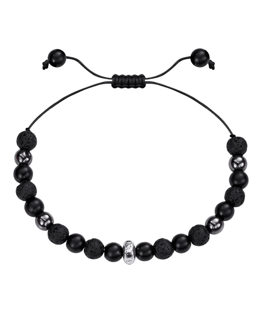 Men's Black Lava, Onyx and Hematite Beads Bracelet - 14K White Gold Bracelets magal-dev 