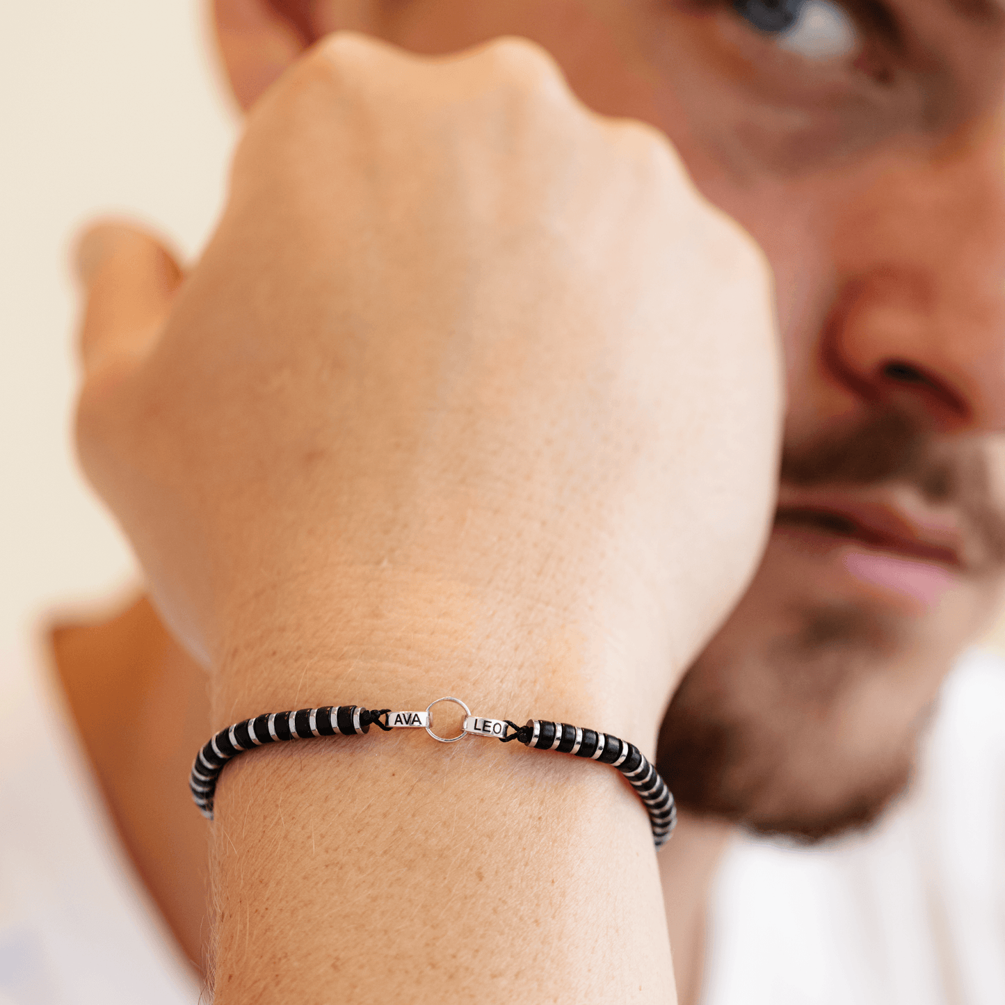 Men's Black Onyx Disc Bead & Forever Links Bracelet - 925 Sterling Silver Bracelets magal-dev 