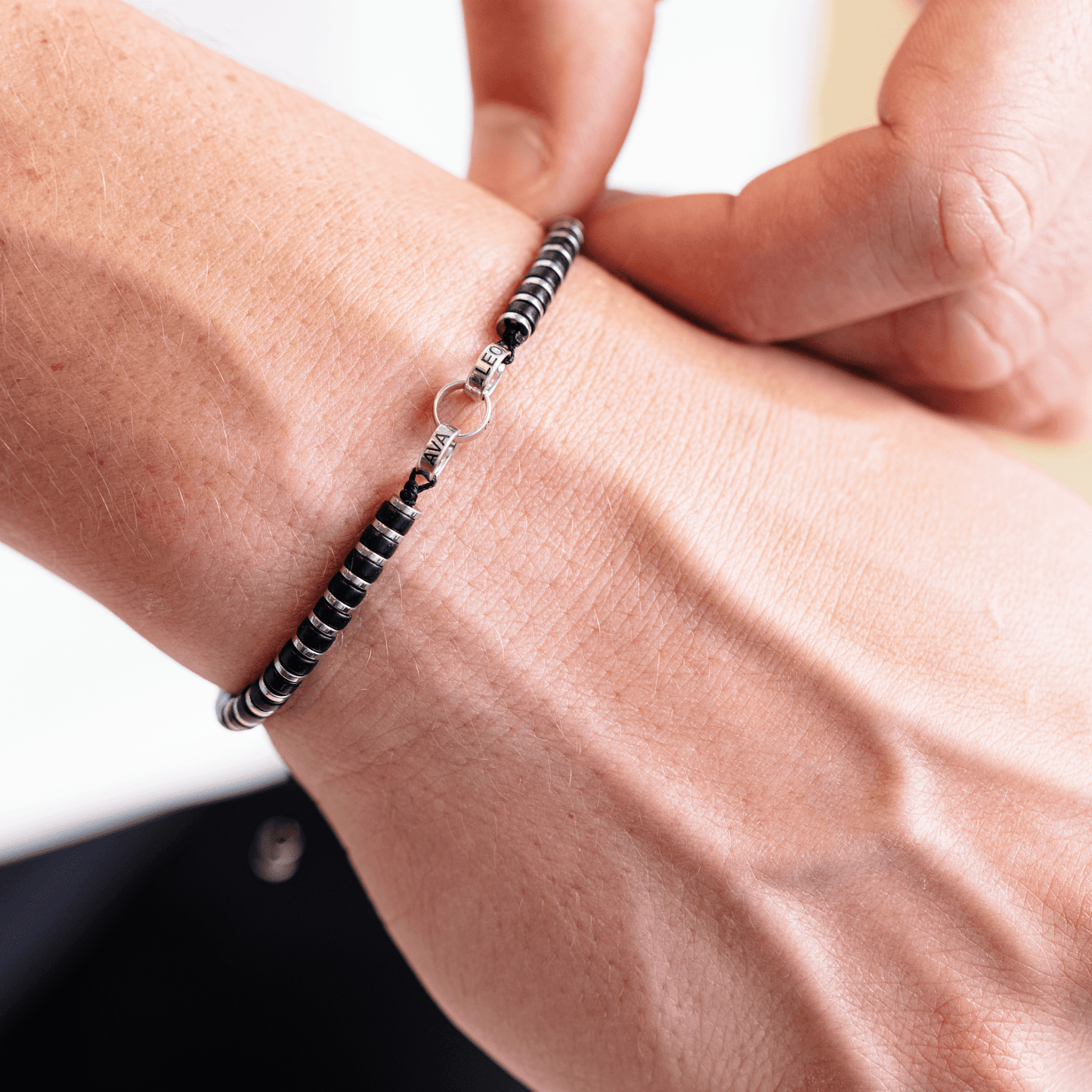 Men's Black Onyx Disc Bead & Forever Links Bracelet - 925 Sterling Silver Bracelets magal-dev 