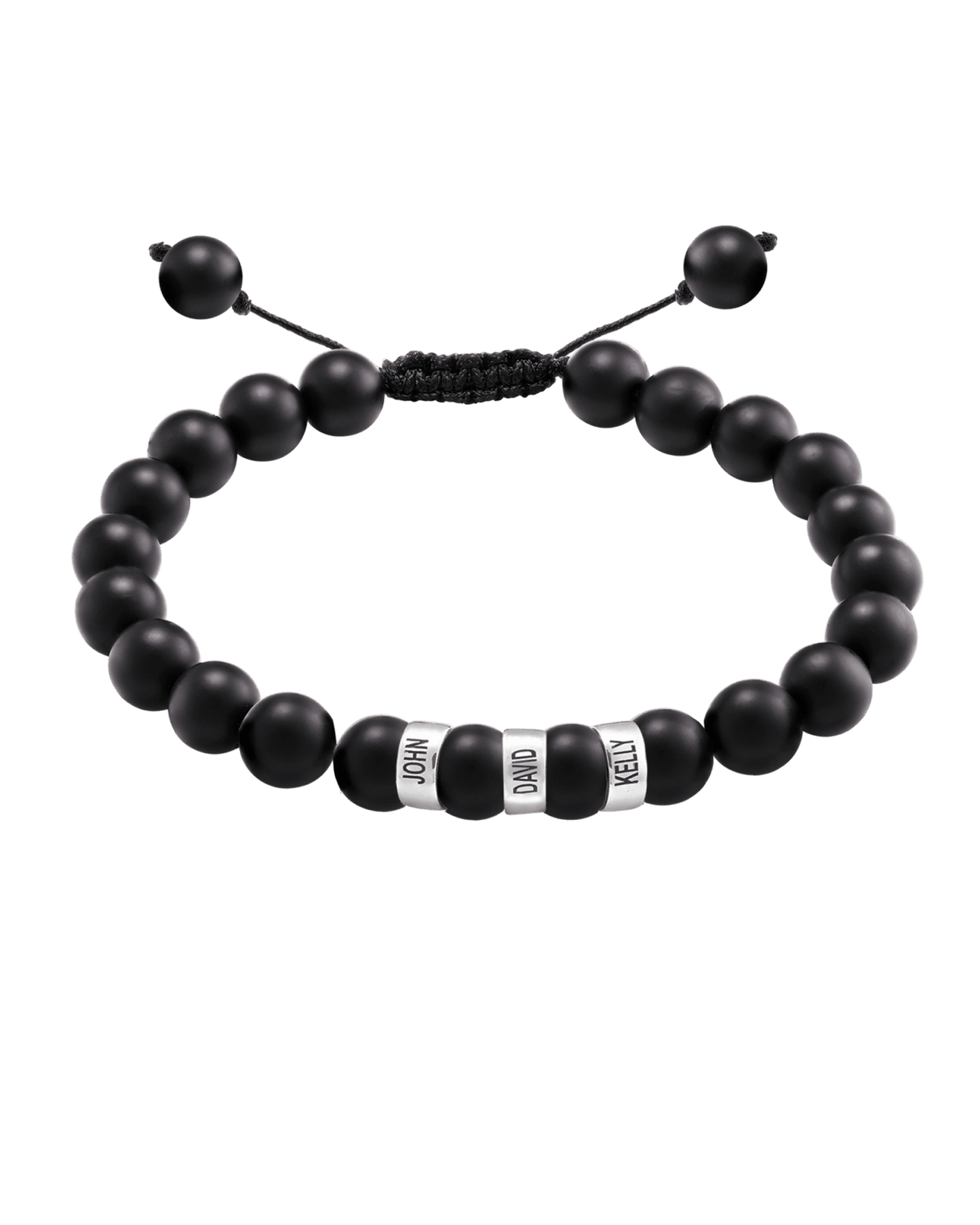 Men's Black Onyx Engravable Bead Bracelet - 14K White Gold Bracelets magal-dev 3 Links 