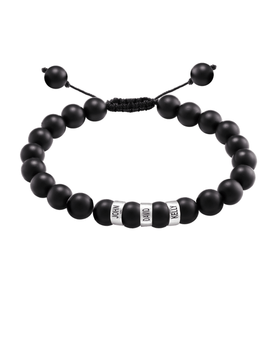 Men's Black Onyx Engravable Bead Bracelet - 925 Sterling Silver Bracelets magal-dev 3 Links 