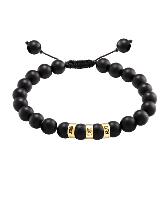Men's Black Onyx Engravable Bead Bracelet - 14K Yellow Gold Bracelets magal-dev 3 Links 