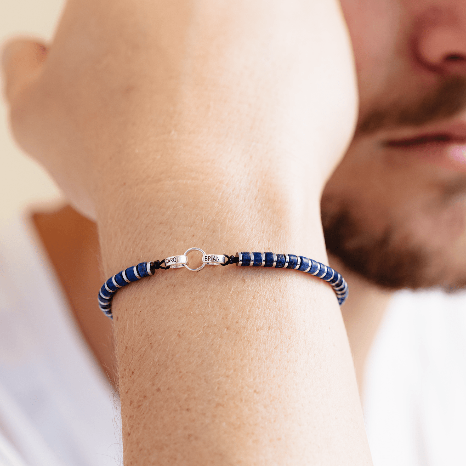 Men's Blue Lapis Disc Bead & Forever Links Bracelet - 14K White Gold Bracelets magal-dev 