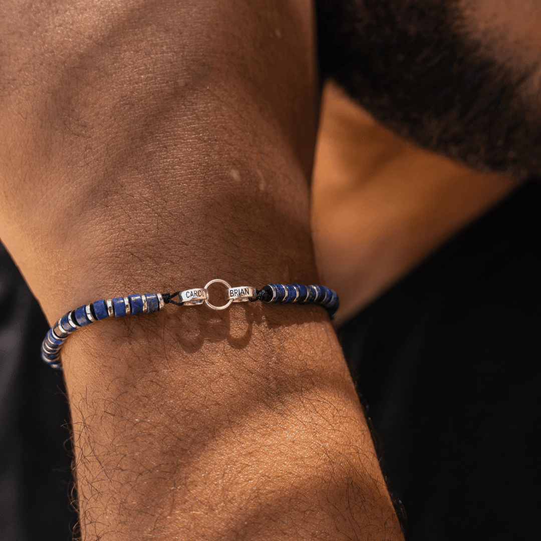 Men's Blue Lapis Disc Bead & Forever Links Bracelet - 14K Yellow Gold Bracelets magal-dev 