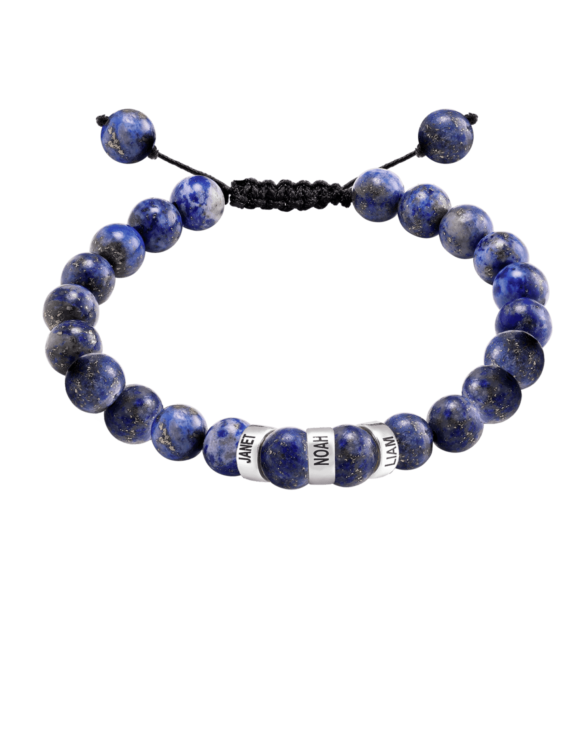Men's Blue Lapis Engravable Bead Bracelet - 14K White Gold Bracelets magal-dev 3 Links 