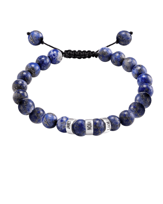 Men's Blue Lapis Engravable Bead Bracelet - 925 Sterling Silver Bracelets magal-dev 3 Links 