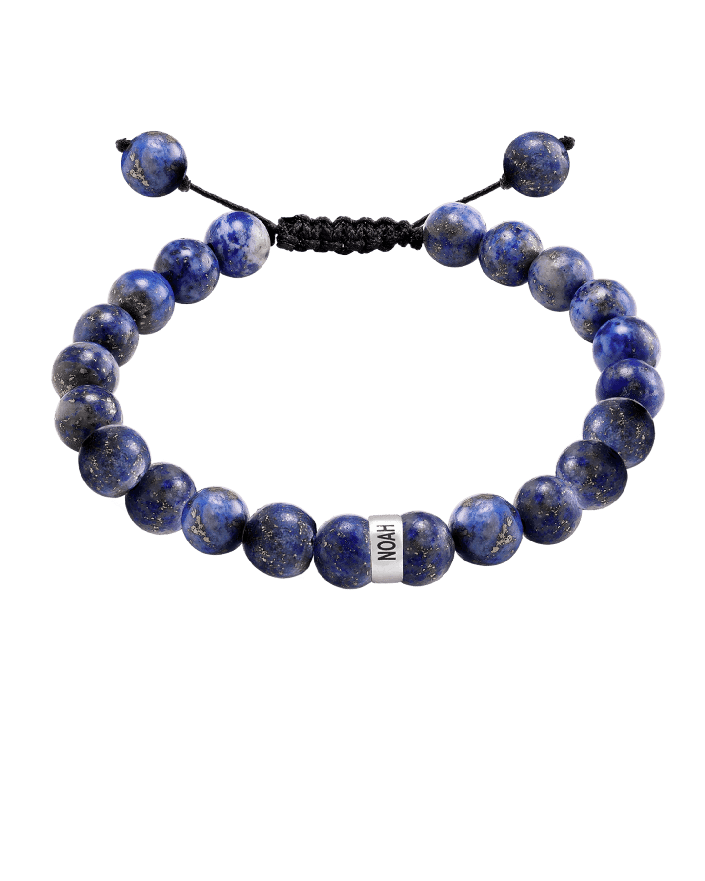 Men's Blue Lapis Engravable Bead Bracelet - 14K White Gold Bracelets magal-dev 1 Link 