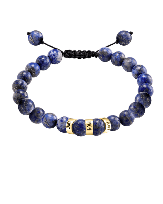 Men's Blue Lapis Engravable Bead Bracelet - 14K Yellow Gold Bracelets magal-dev 3 Links 