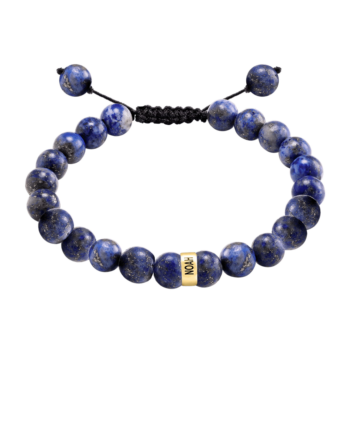 Men's Blue Lapis Engravable Bead Bracelet - 14K Yellow Gold Bracelets magal-dev 1 Link 