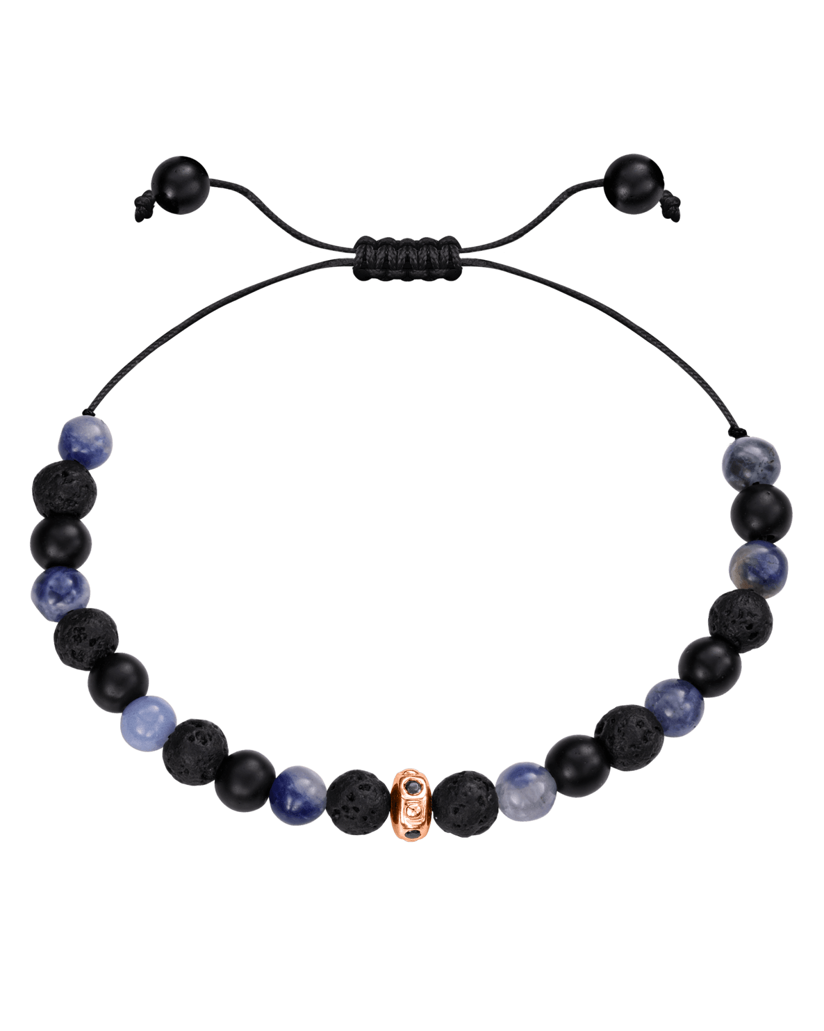 Men's Blue Sodalite & Matte Onyx Bead Bracelet - 14K Rose Gold Bracelets magal-dev 