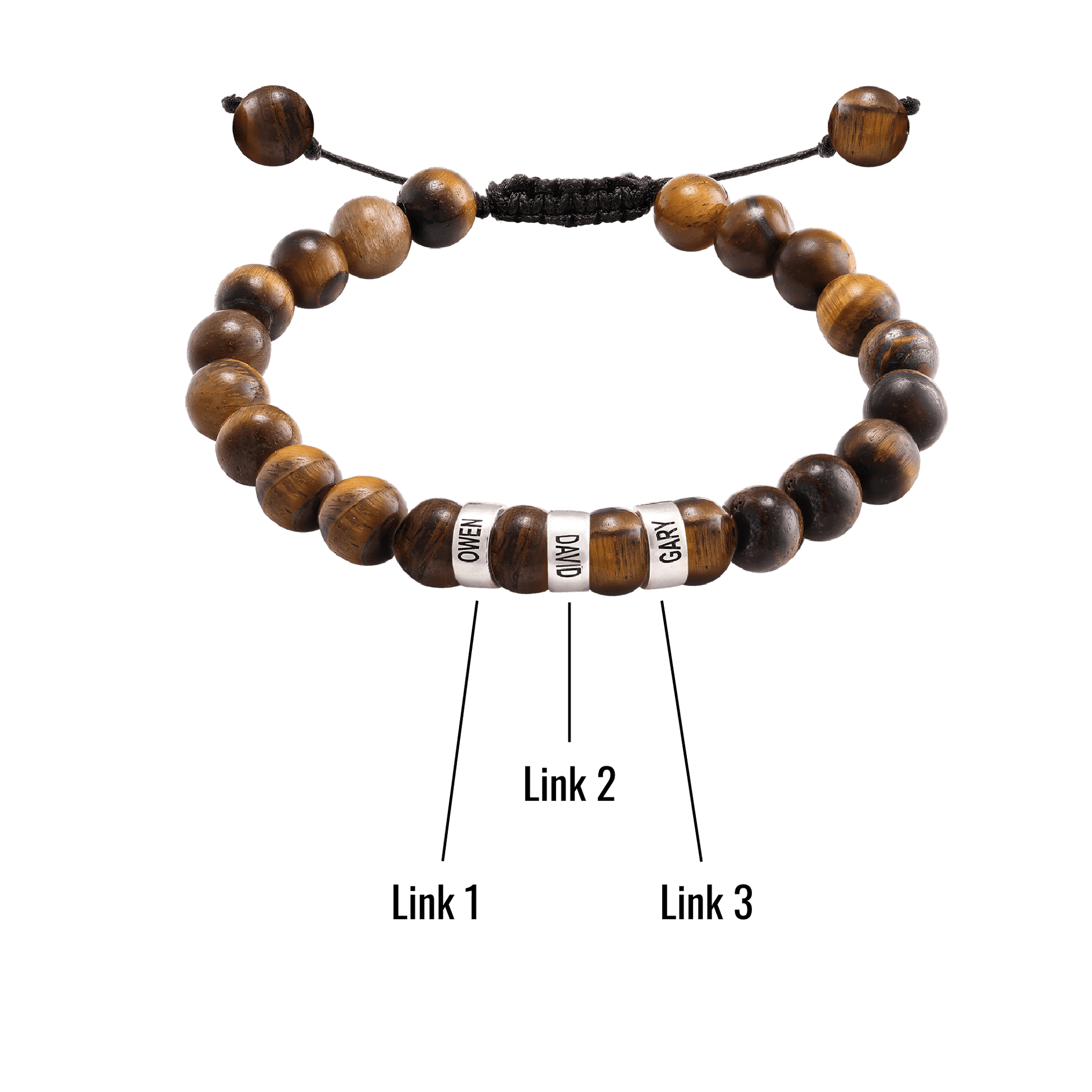 Men's Brown Tiger Eye Engravable Bead Bracelet - 14K White Gold Bracelets magal-dev 