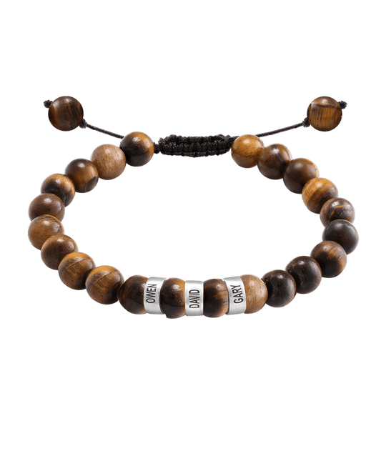 Men's Brown Tiger Eye Engravable Bead Bracelet - 14K White Gold Bracelets magal-dev 3 Links 