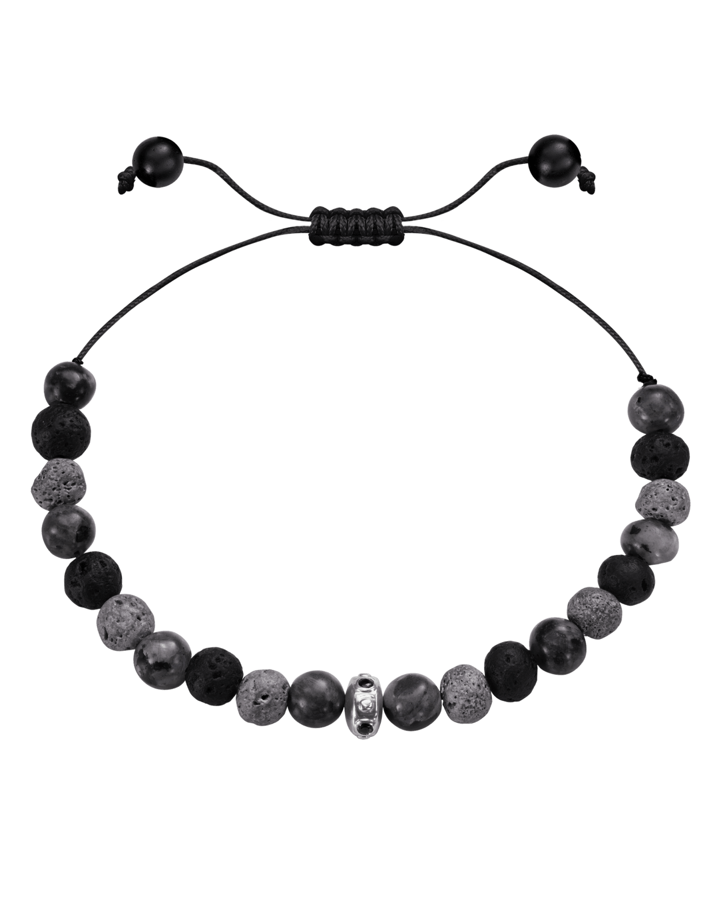 Men's Grey Lava Bead Bracelet - 14K White Gold Bracelets magal-dev 