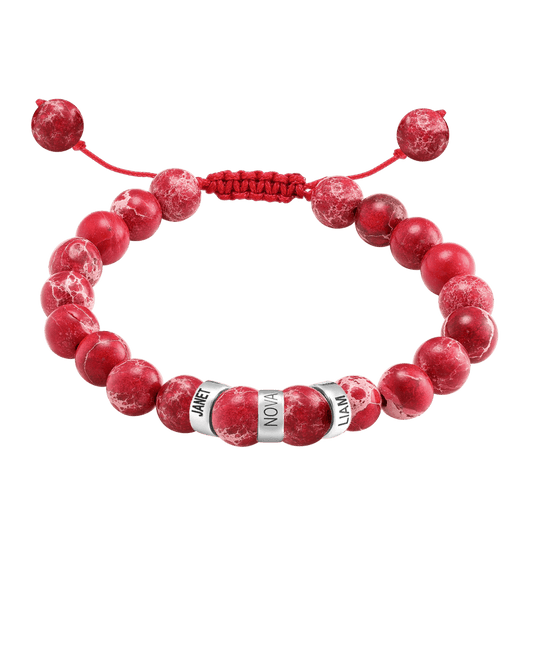 Men's Red Imperial Jasper Engravable Bead Bracelet - 14K White Gold Bracelets magal-dev 3 Links 