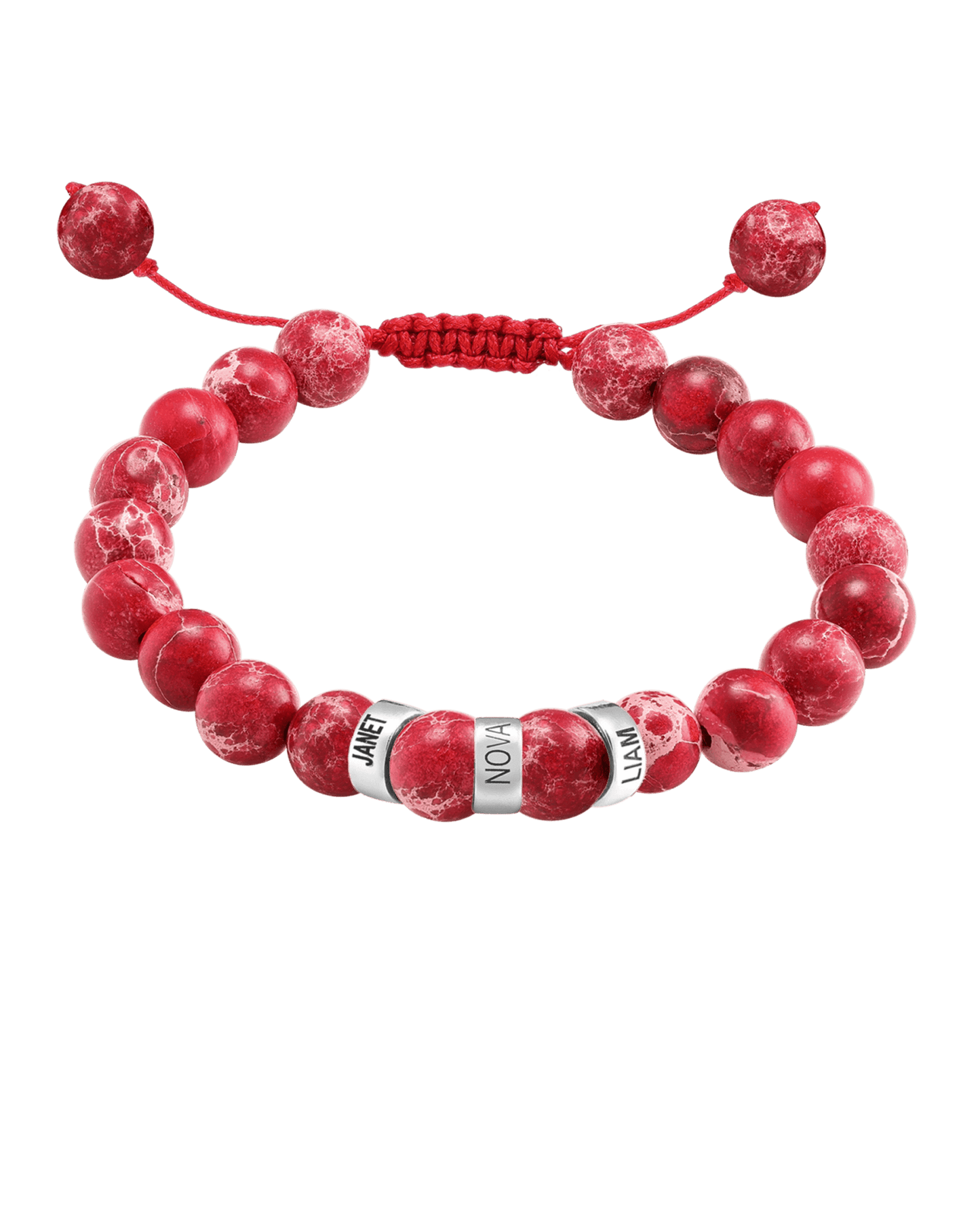 Men's Red Imperial Jasper Engravable Bead Bracelet - 925 Sterling Silver Bracelets magal-dev 3 Links 