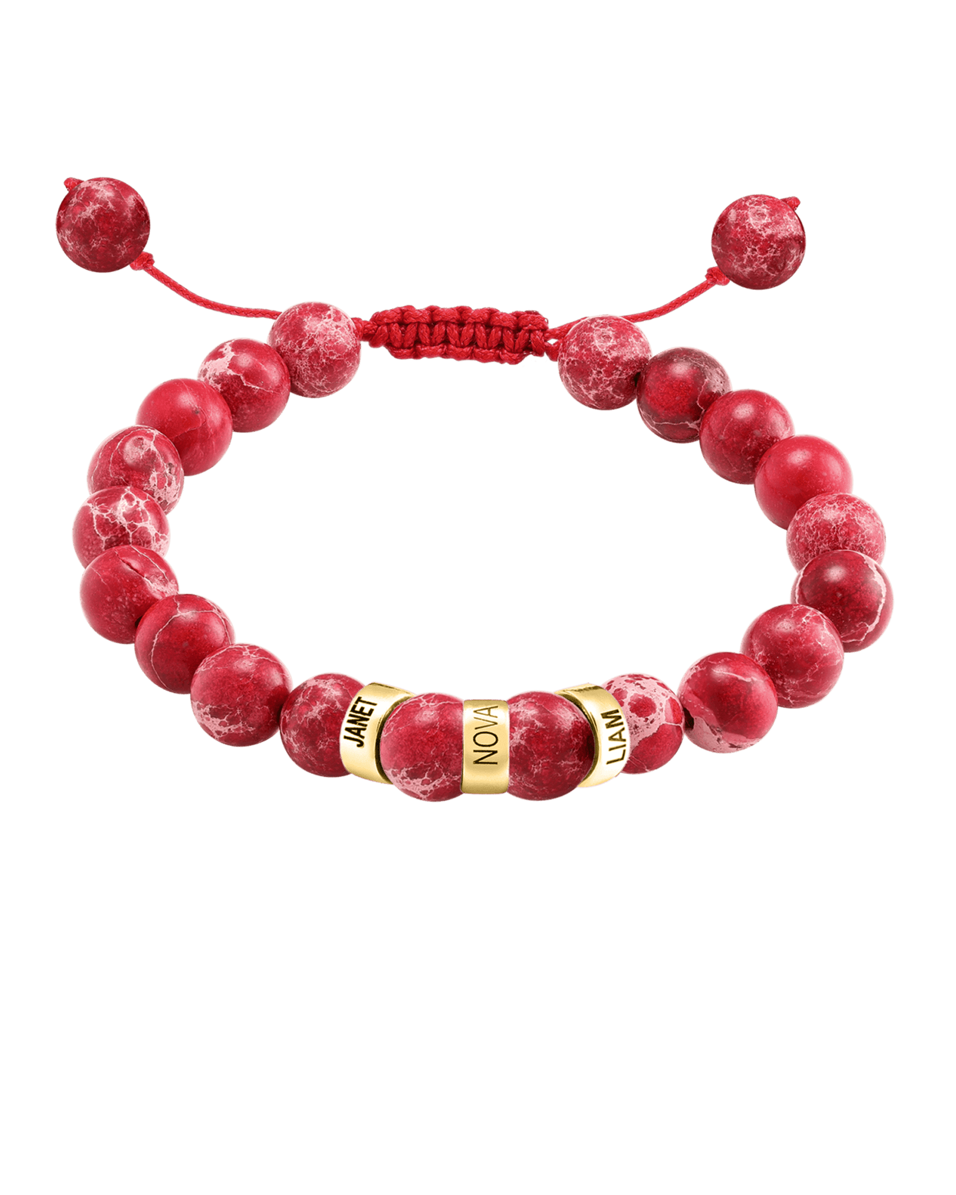 Men's Red Imperial Jasper Engravable Bead Bracelet - 14K Yellow Gold Bracelets magal-dev 3 Links 