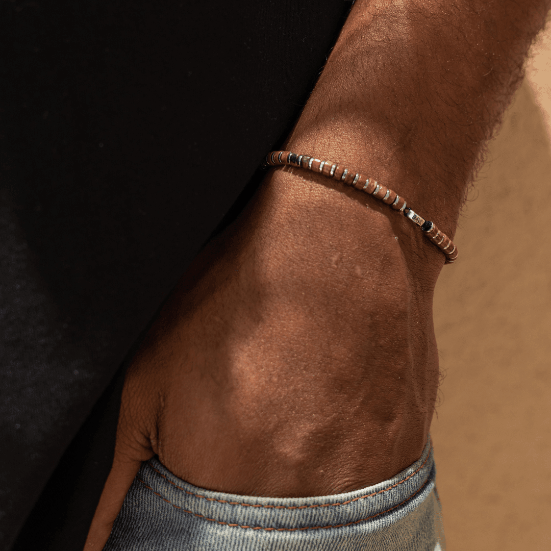 Men's Red Jasper Disc Bead & Forever Links Bracelet - 14K White Gold Bracelets magal-dev 