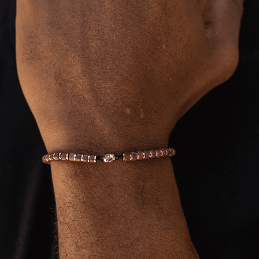 Men's Red Jasper Disc Bead & Forever Links Bracelet - 14K Yellow Gold Bracelets magal-dev 