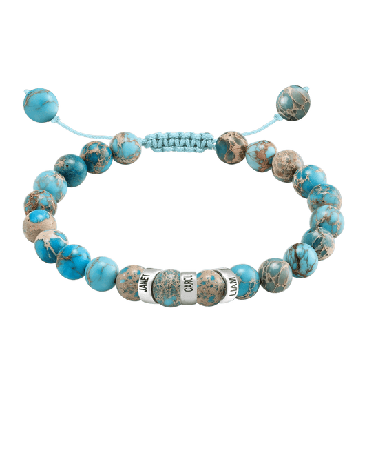 Men's Turquoise Imperial Jasper Engravable Bead Bracelet - 925 Sterling Silver Bracelets magal-dev 3 Links 