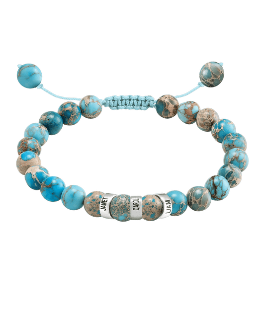 Men's Turquoise Imperial Jasper Engravable Bead Bracelet - 14K White Gold Bracelets magal-dev 3 Links 