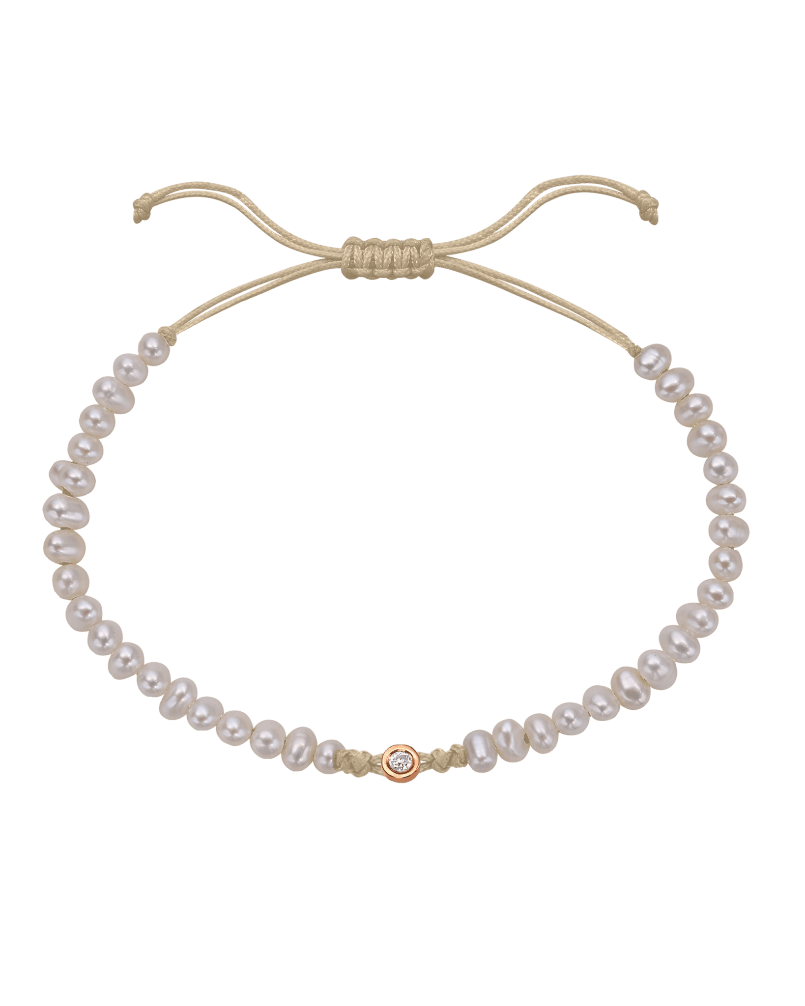 Natural Pearl String of Love Bracelet - 14K Rose Gold Bracelets magal-dev Beige Small: 0.03ct 