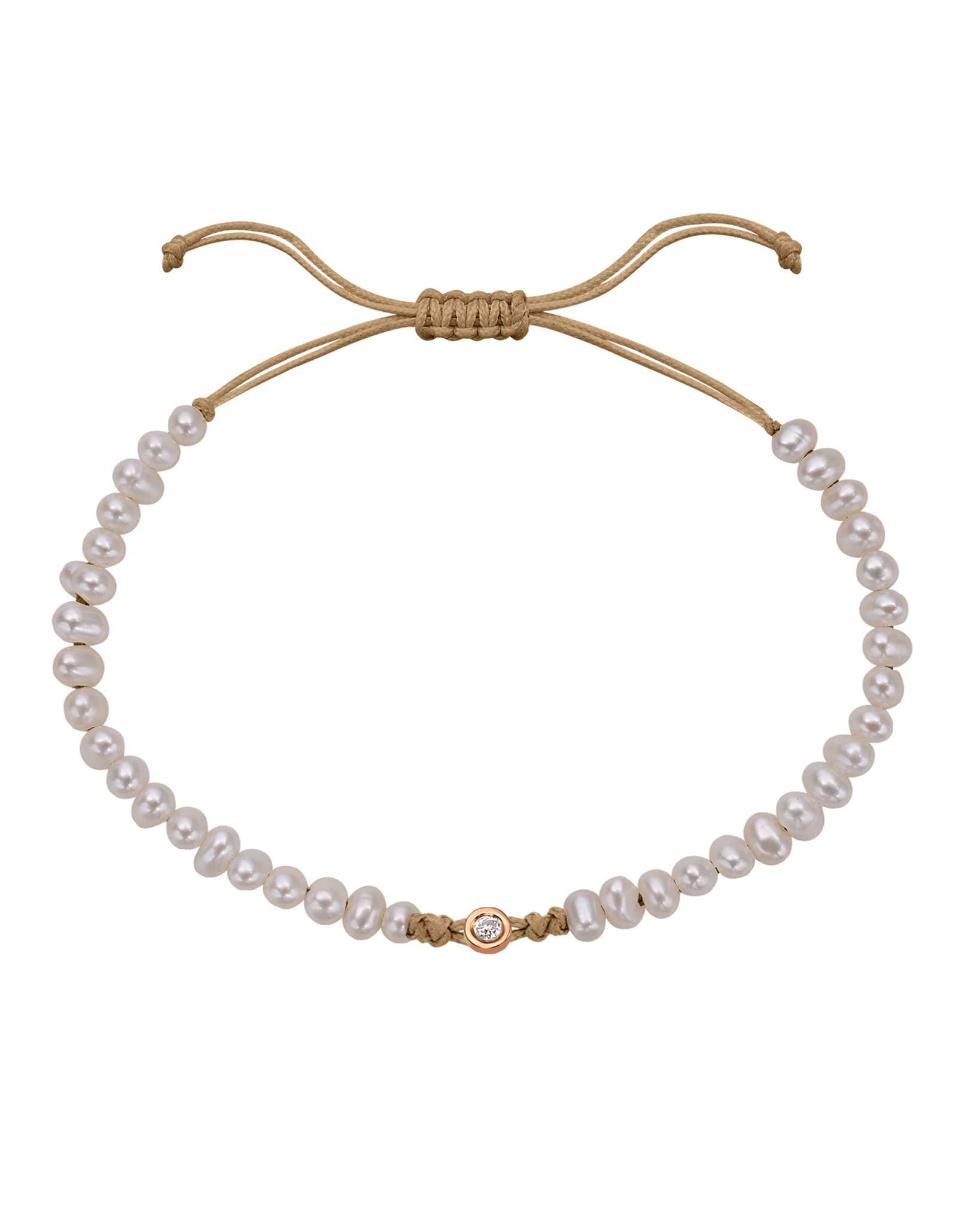 Natural Pearl String of Love Bracelet - 14K Rose Gold Bracelets magal-dev Camel Small: 0.03ct 