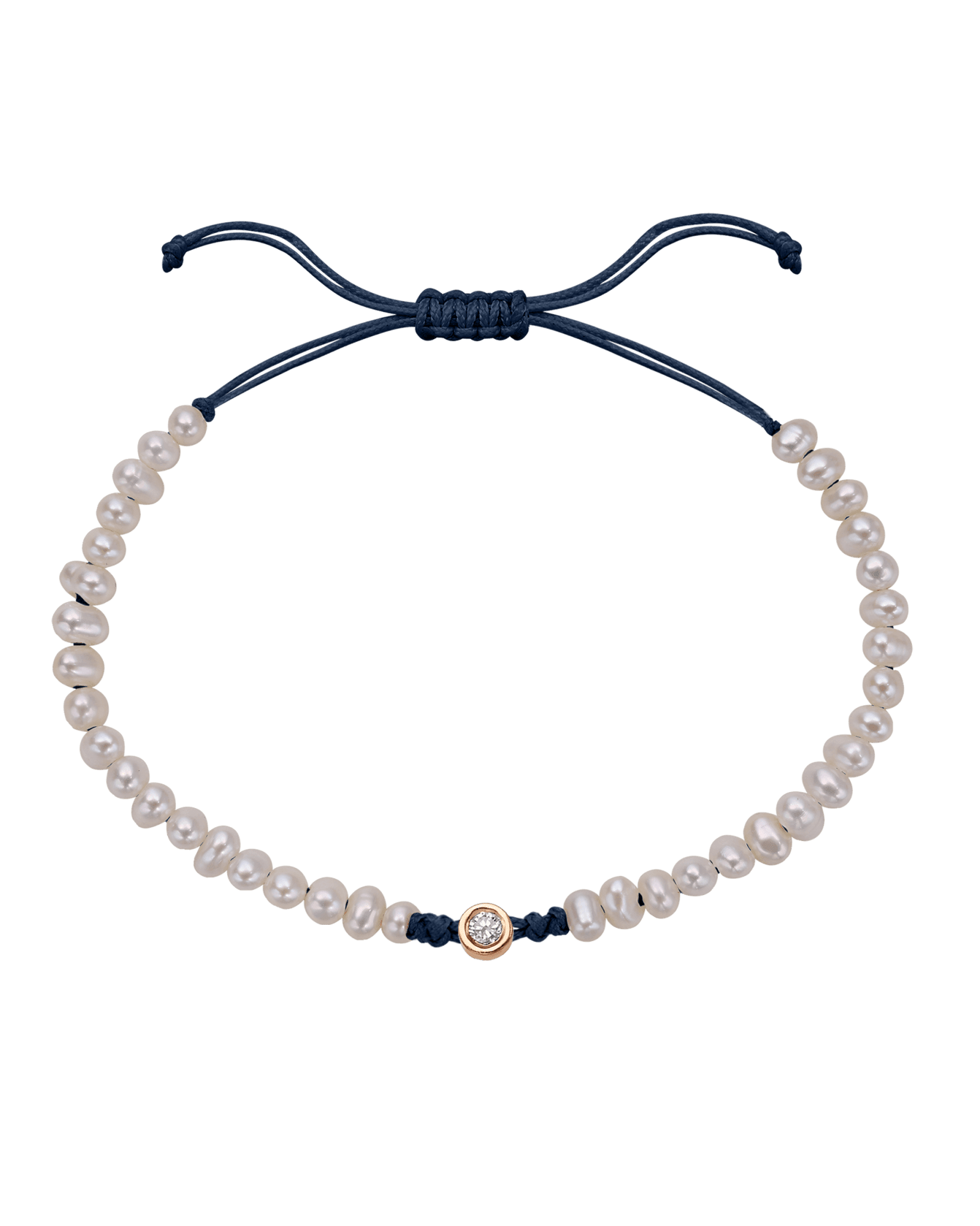 Natural Pearl String of Love Bracelet - 14K Rose Gold Bracelets magal-dev Navy Blue Medium: 0.04ct 