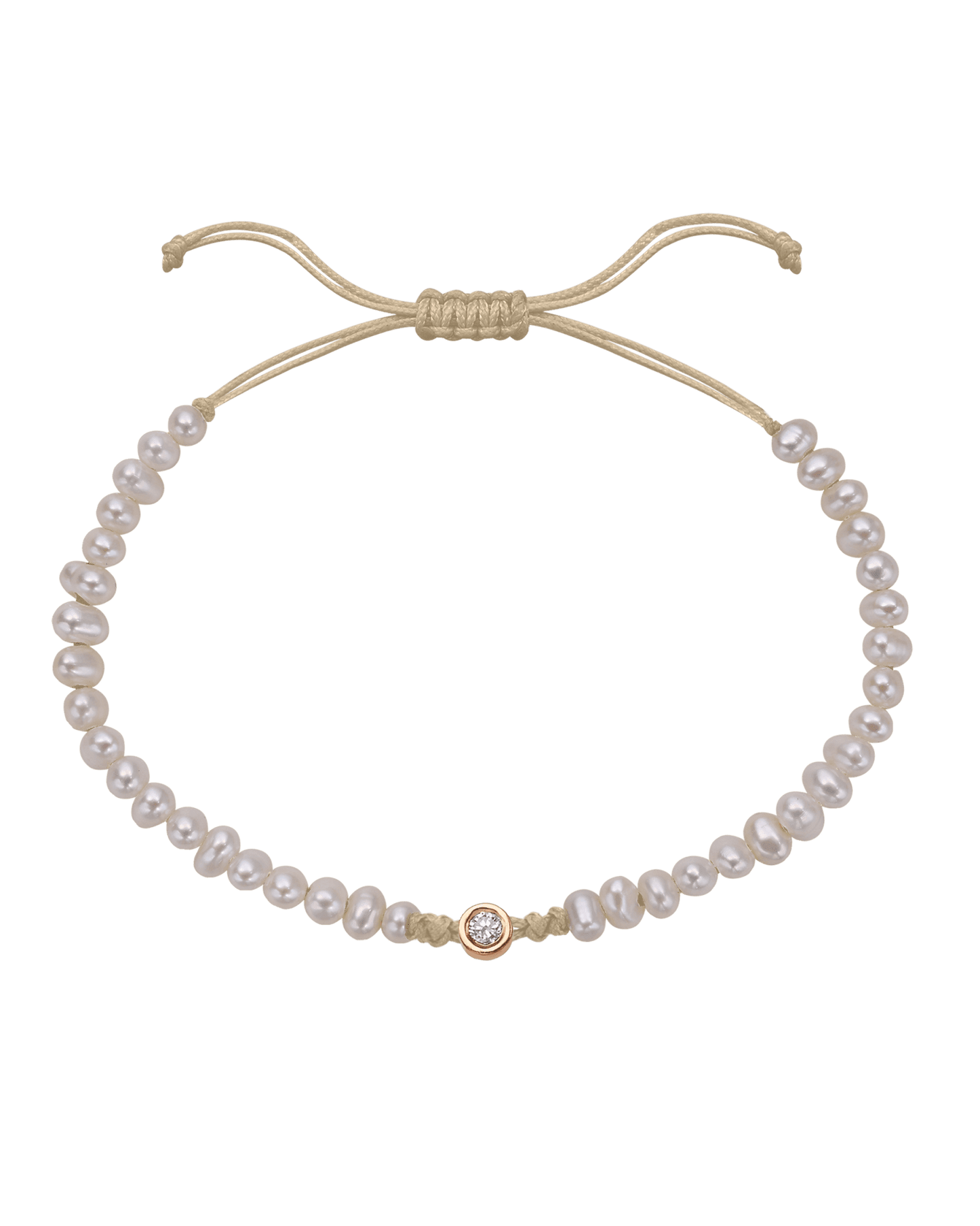 Natural Pearl String of Love Bracelet - 14K Rose Gold Bracelets magal-dev Beige Medium: 0.04ct 