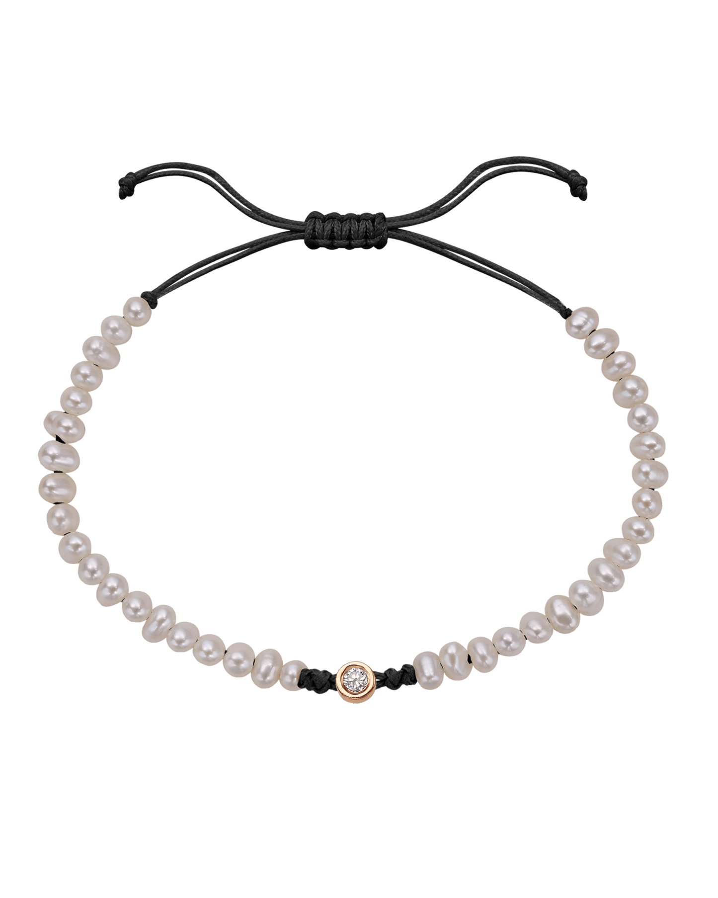 Natural Pearl String of Love Bracelet - 14K Rose Gold Bracelets magal-dev Black Medium: 0.04ct 