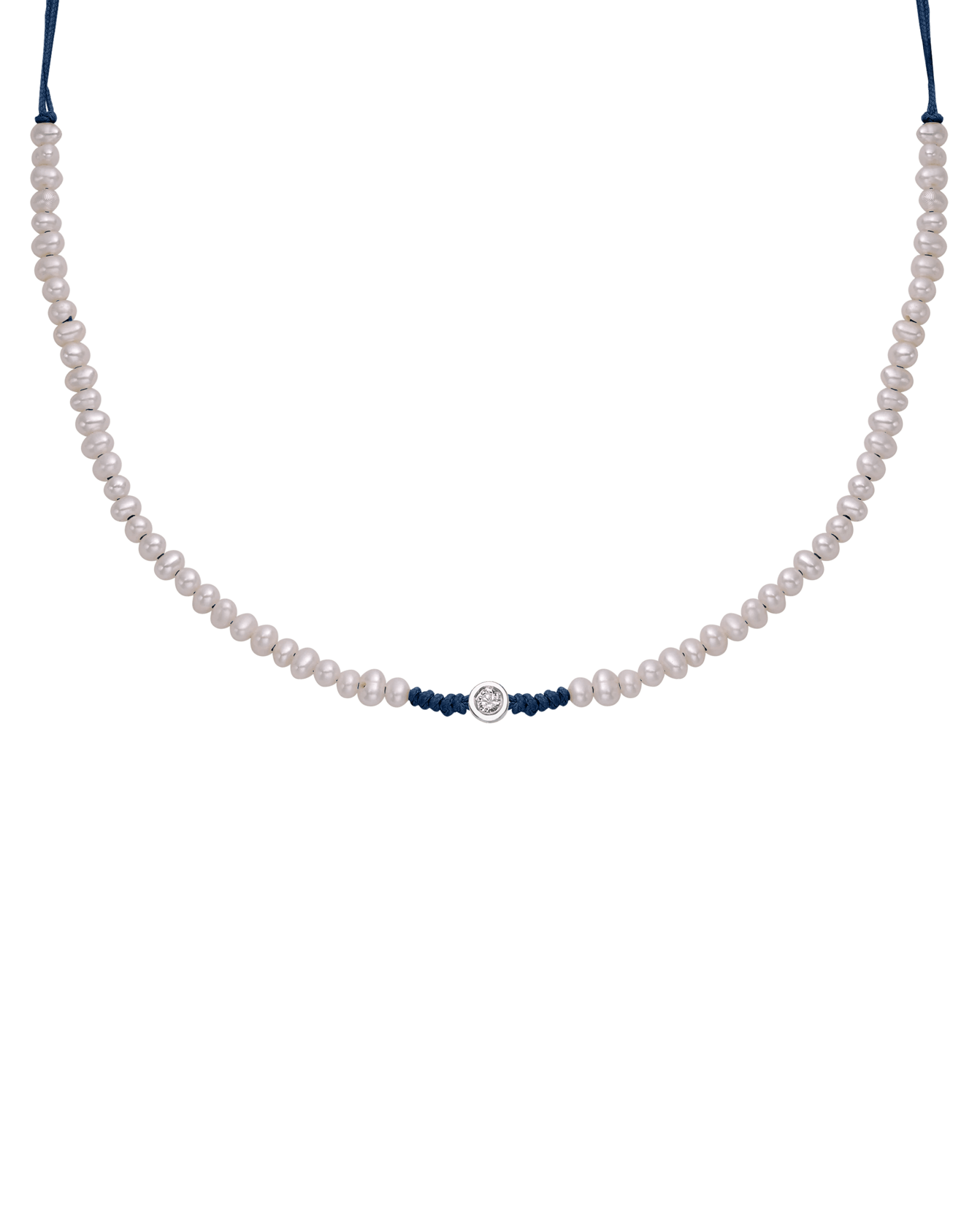 Natural Pearl String of Love Necklace - 14K White Gold Necklaces 14K Solid Gold Navy Blue Medium: 0.04ct 