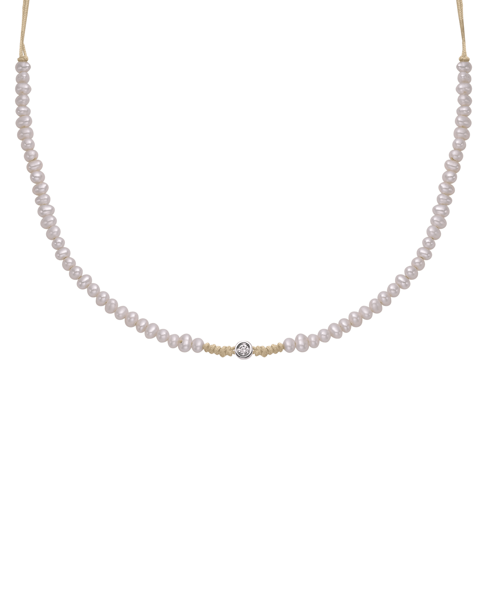 Natural Pearl String of Love Necklace - 14K White Gold Necklaces 14K Solid Gold Beige Small: 0.03ct 