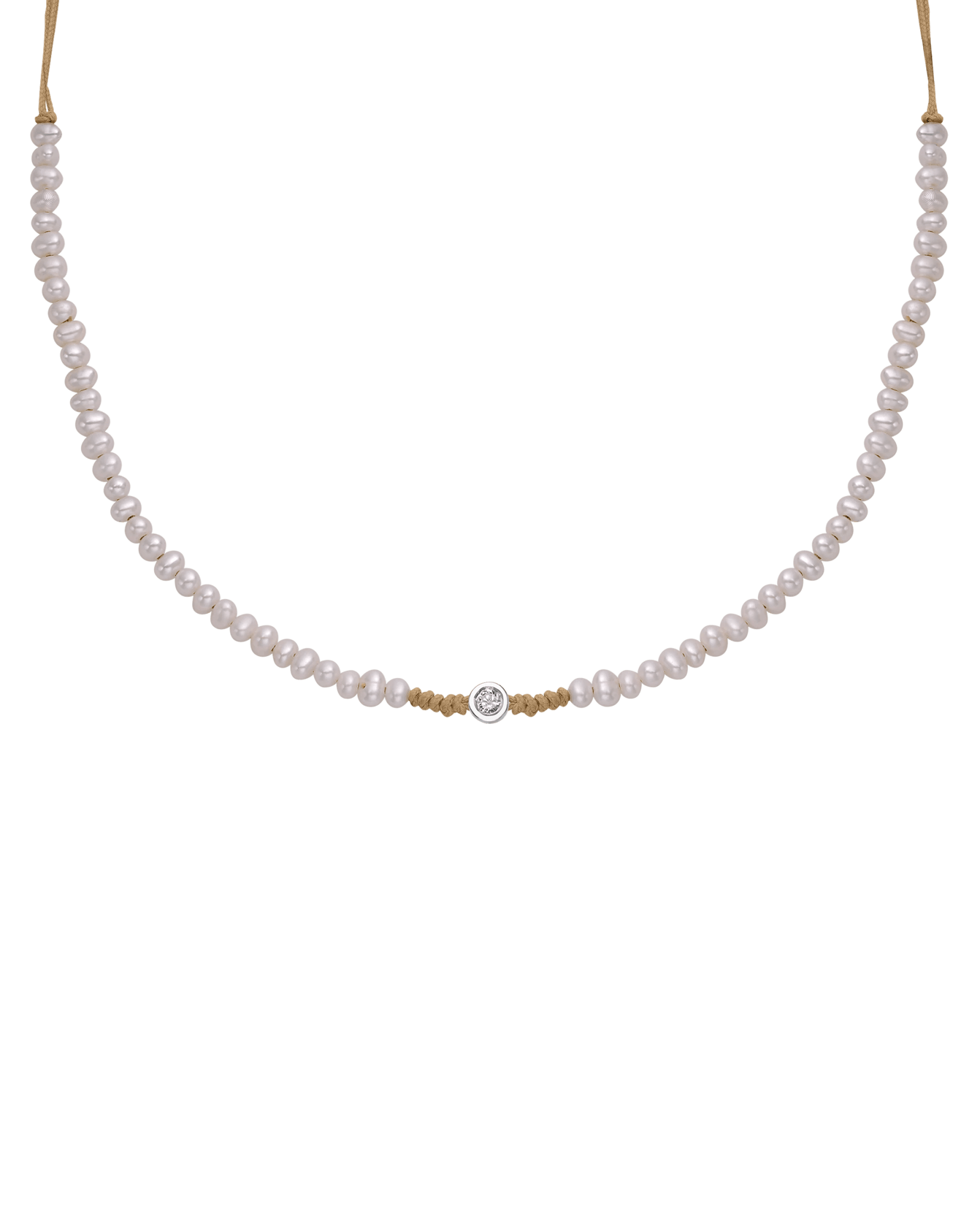 Natural Pearl String of Love Necklace - 14K White Gold Necklaces 14K Solid Gold Camel Medium: 0.04ct 