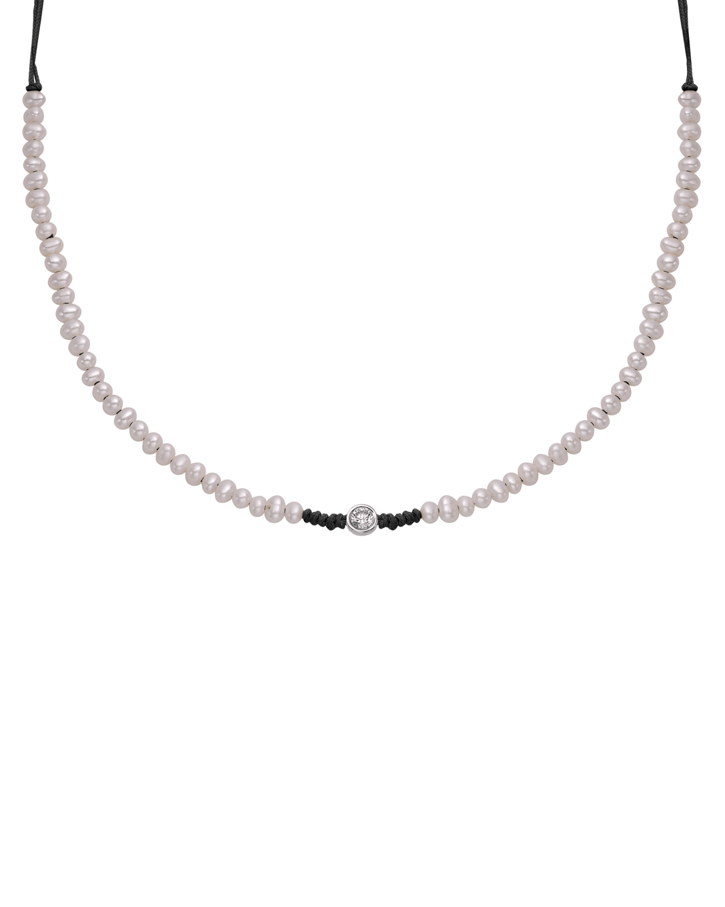 Natural Pearl String of Love Necklace - 14K White Gold Necklaces 14K Solid Gold Black Large: 0.1ct 