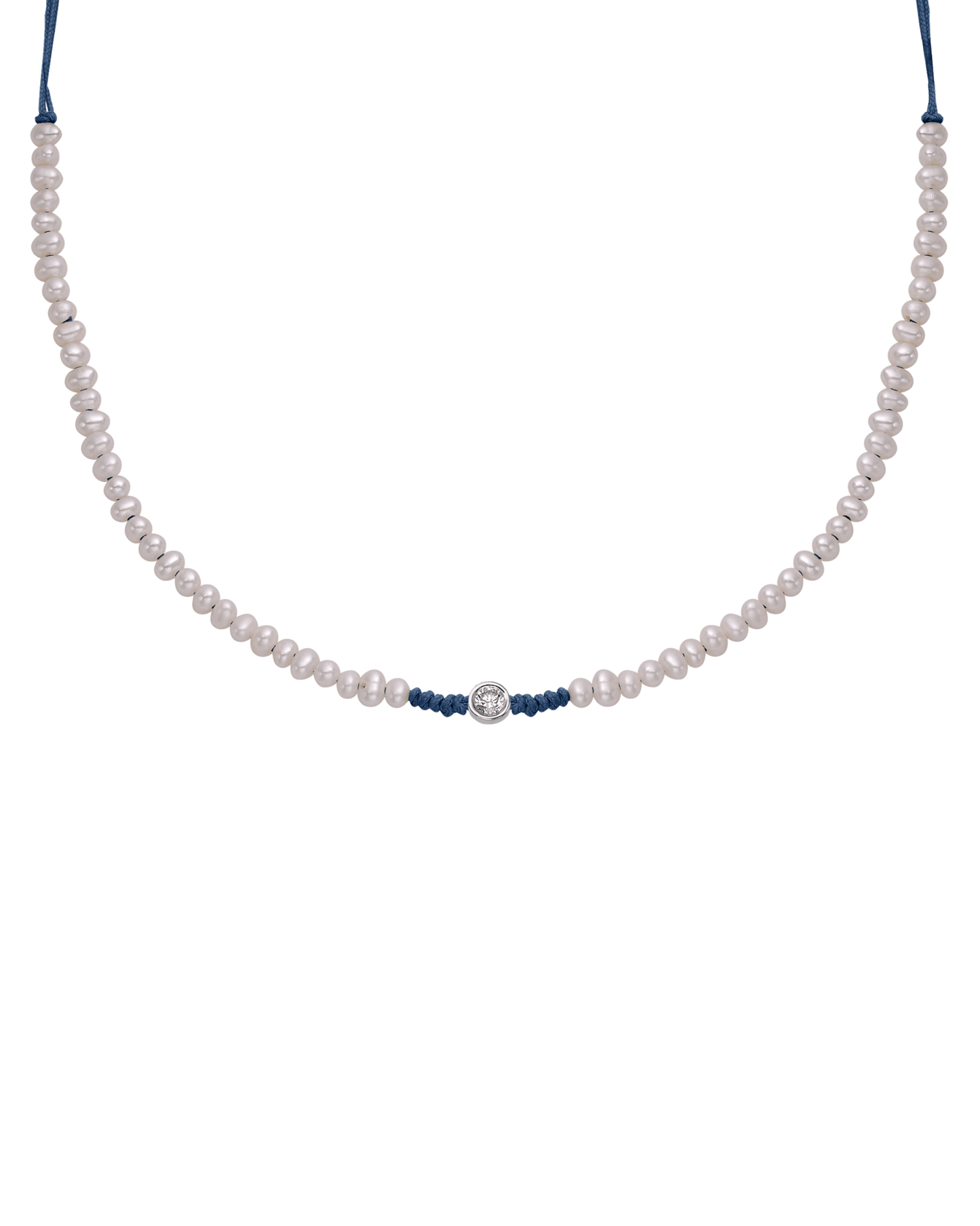 Natural Pearl String of Love Necklace - 14K White Gold Necklaces 14K Solid Gold Indigo Large: 0.1ct 