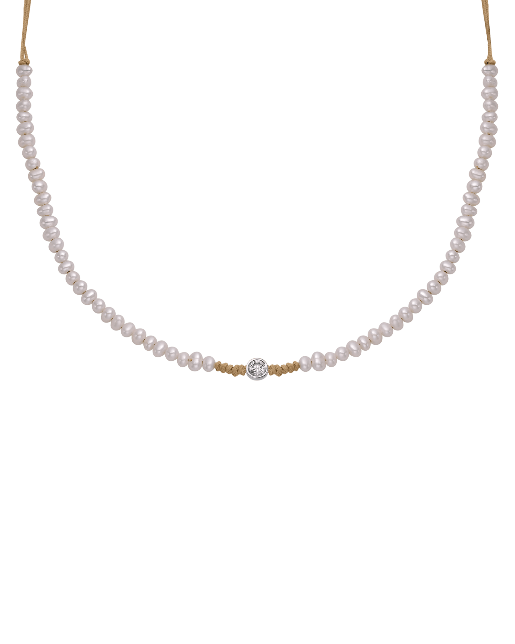 Natural Pearl String of Love Necklace - 14K White Gold Necklaces 14K Solid Gold Camel Large: 0.1ct 