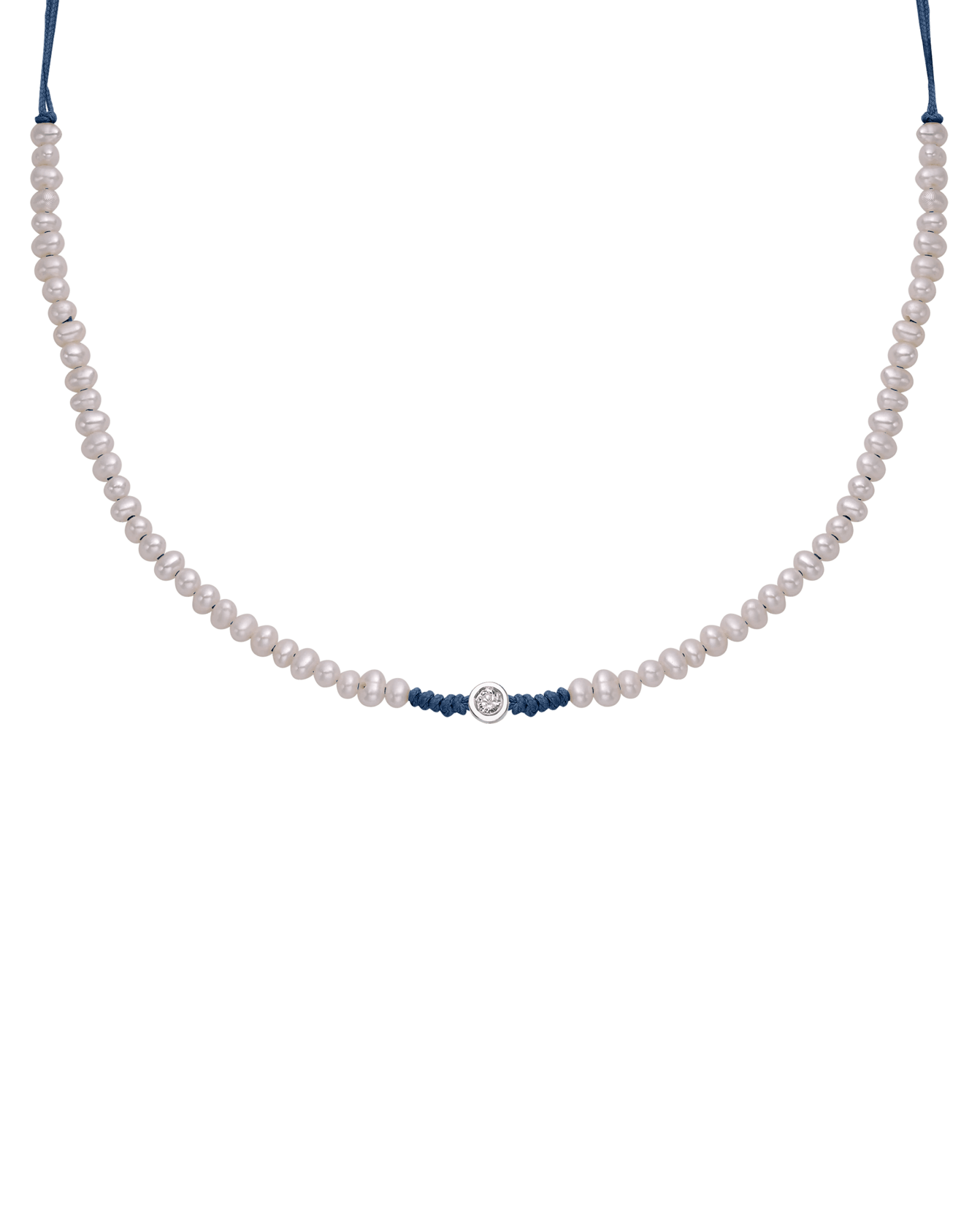Natural Pearl String of Love Necklace - 14K White Gold Necklaces 14K Solid Gold Indigo Medium: 0.04ct 