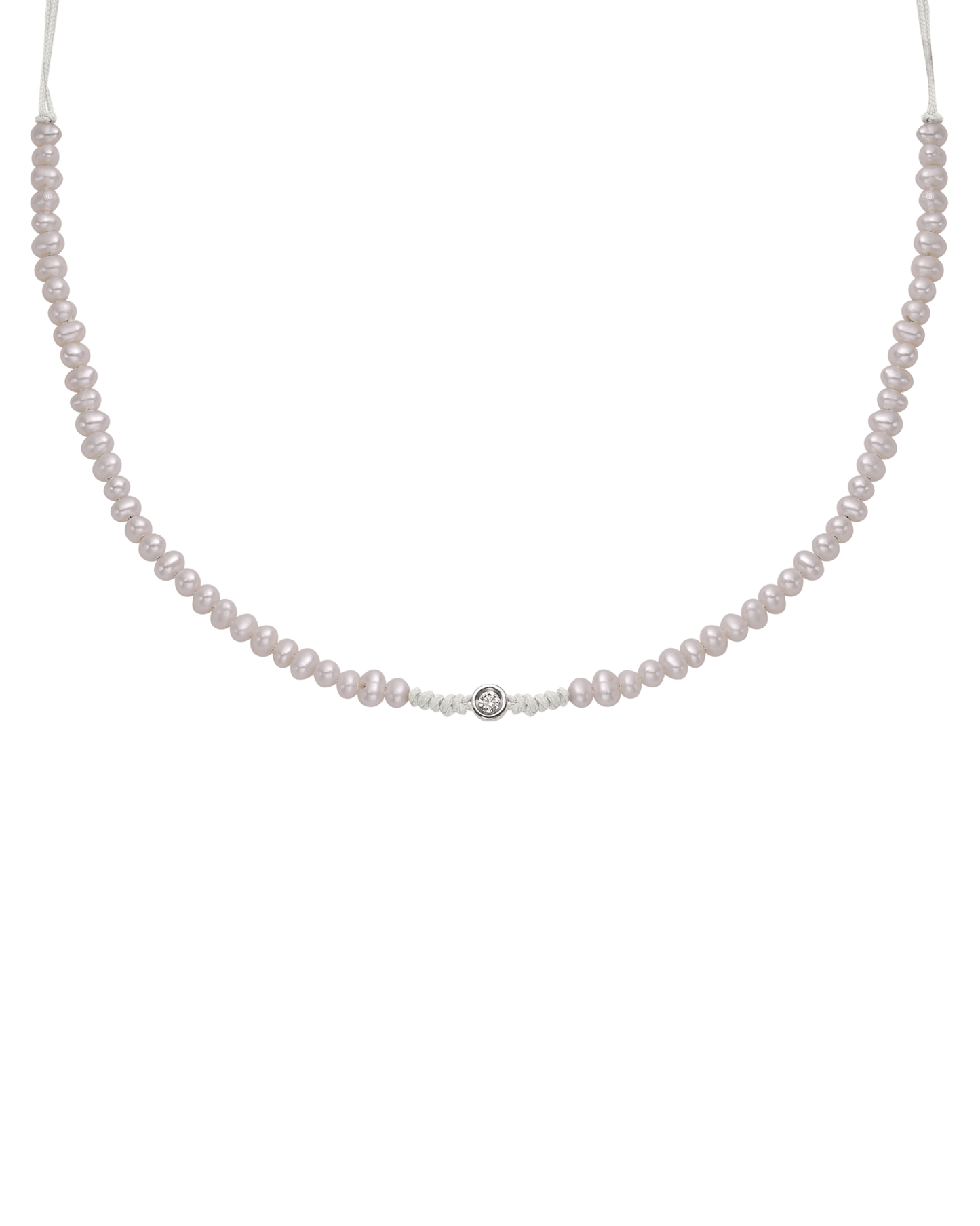 Natural Pearl String of Love Necklace - 14K White Gold Necklaces 14K Solid Gold Pearl Small: 0.03ct 