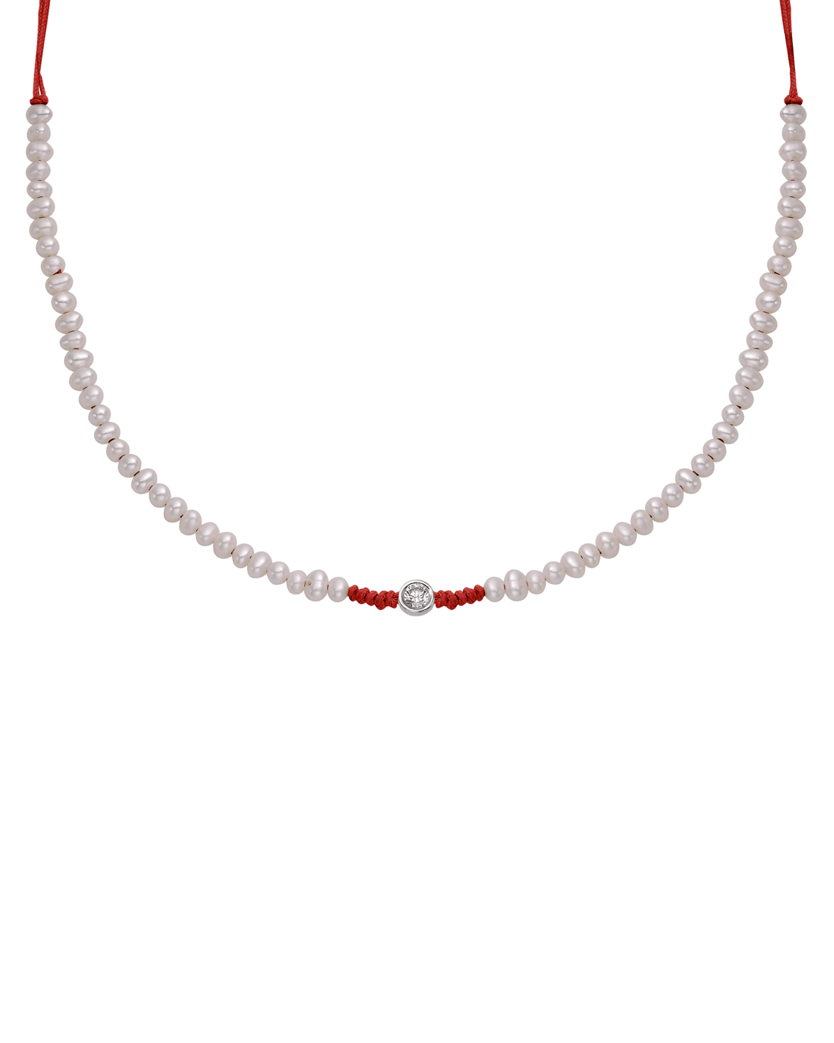 Natural Pearl String of Love Necklace - 14K White Gold Necklaces 14K Solid Gold Red Large: 0.1ct 
