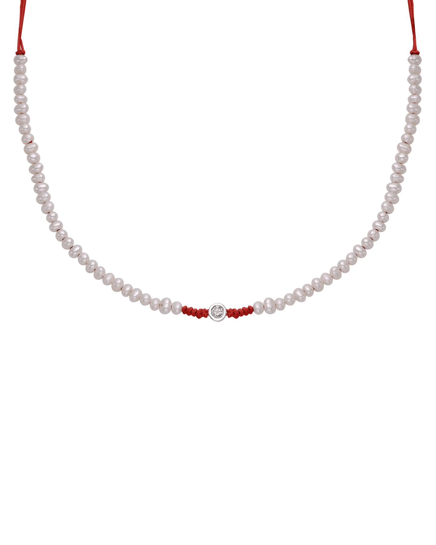 Natural Pearl String of Love Necklace - 14K White Gold Necklaces 14K Solid Gold Red Small: 0.03ct 