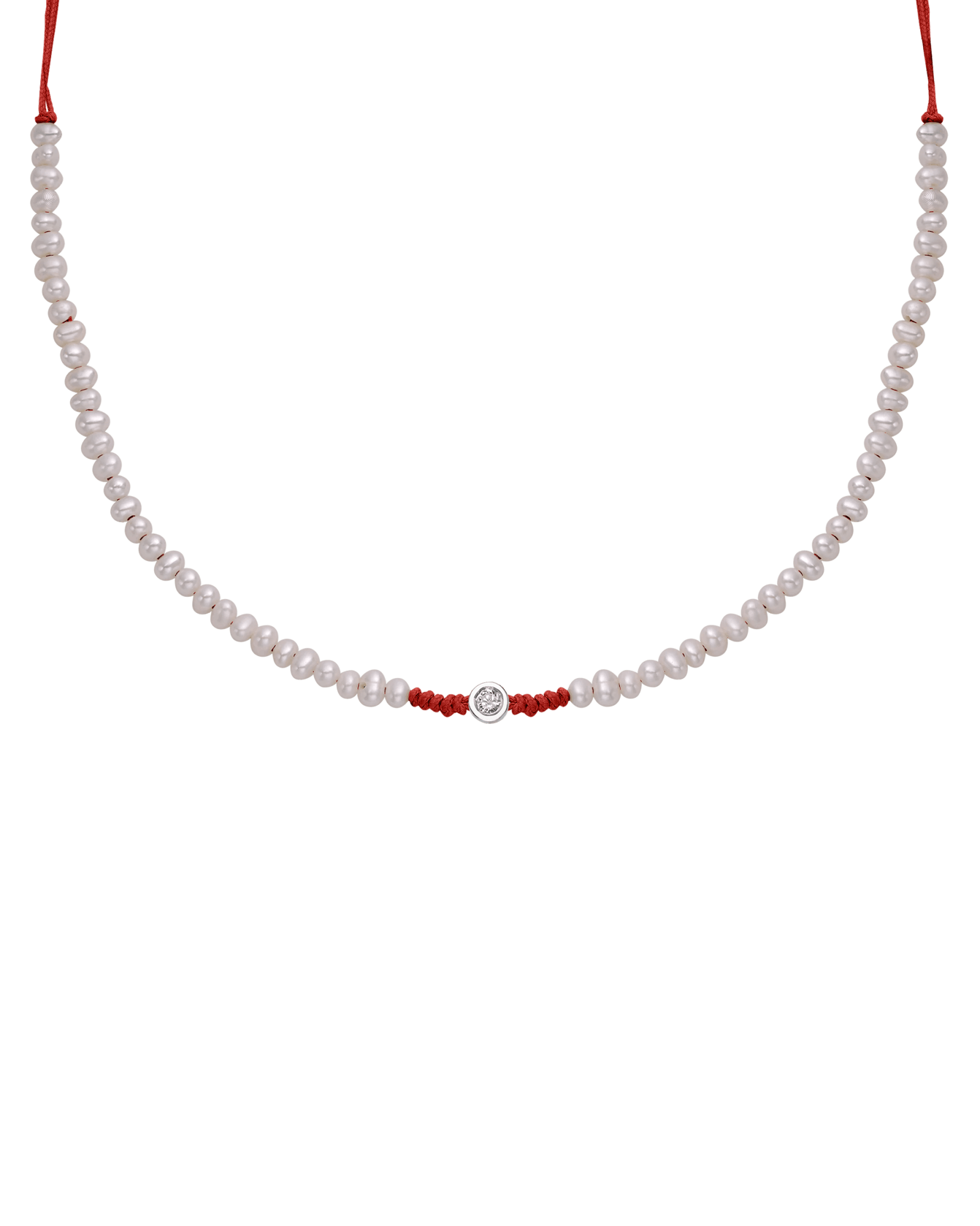 Natural Pearl String of Love Necklace - 14K White Gold Necklaces 14K Solid Gold Red Small: 0.03ct 