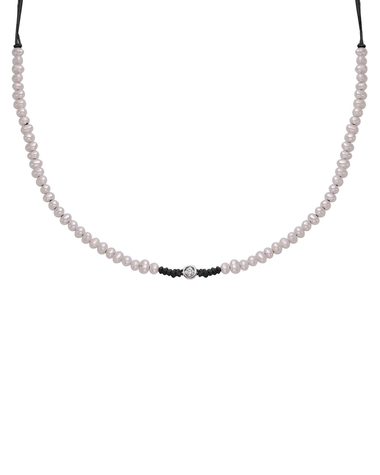 Natural Pearl String of Love Necklace - 14K White Gold Necklaces 14K Solid Gold Black Small: 0.03ct 
