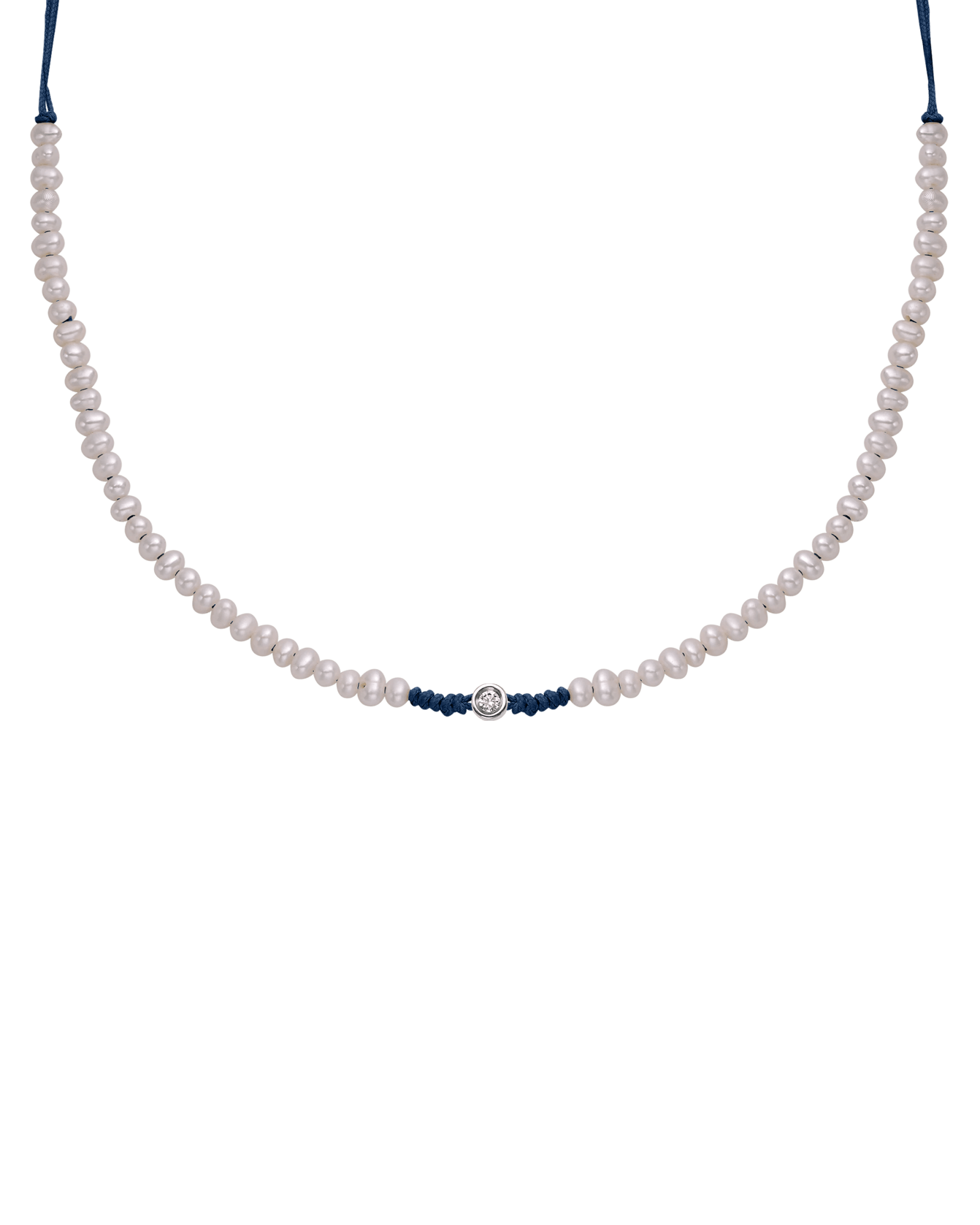 Natural Pearl String of Love Necklace - 14K White Gold Necklaces 14K Solid Gold Navy Blue Small: 0.03ct 