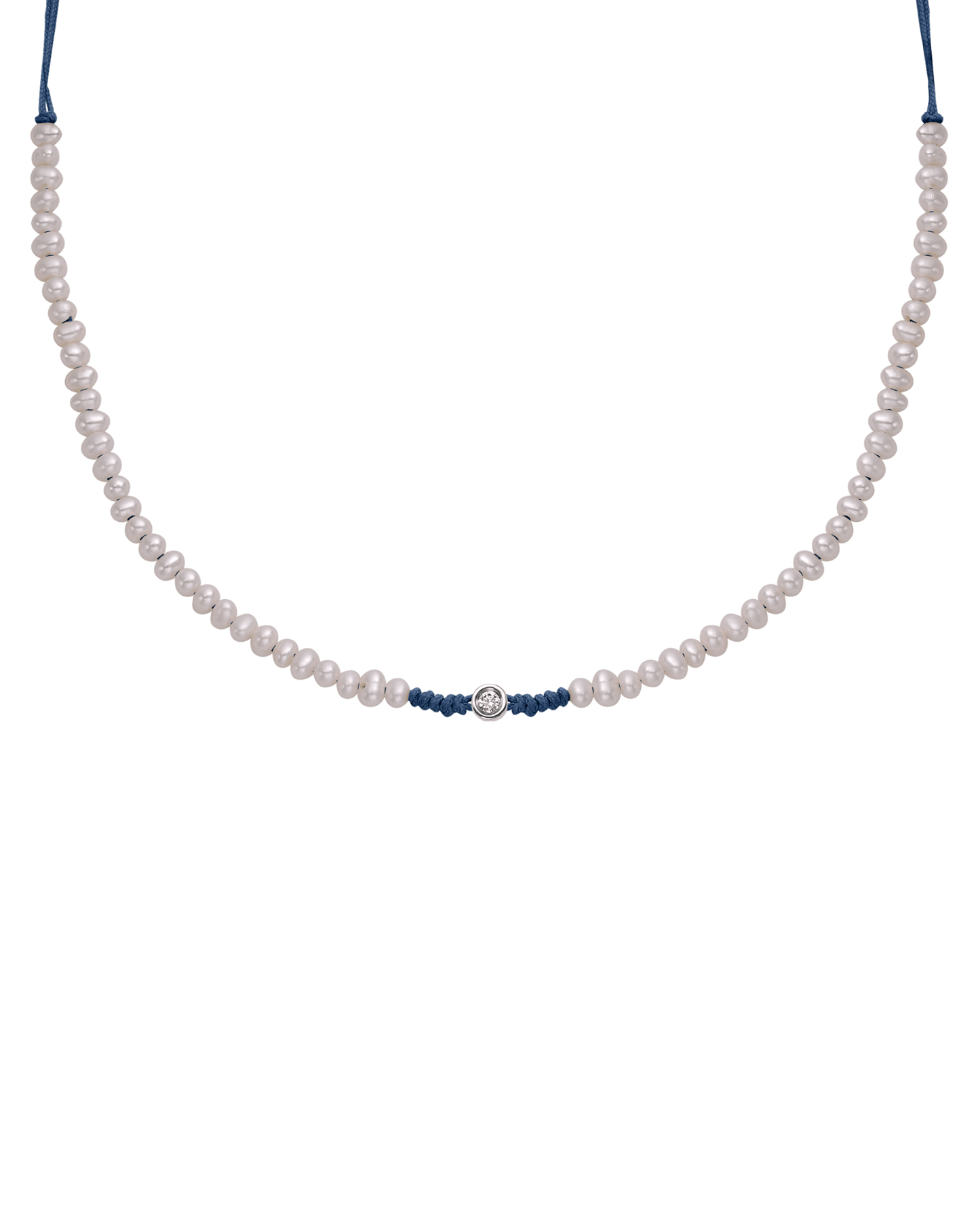 Natural Pearl String of Love Necklace - 14K White Gold Necklaces 14K Solid Gold Indigo Small: 0.03ct 