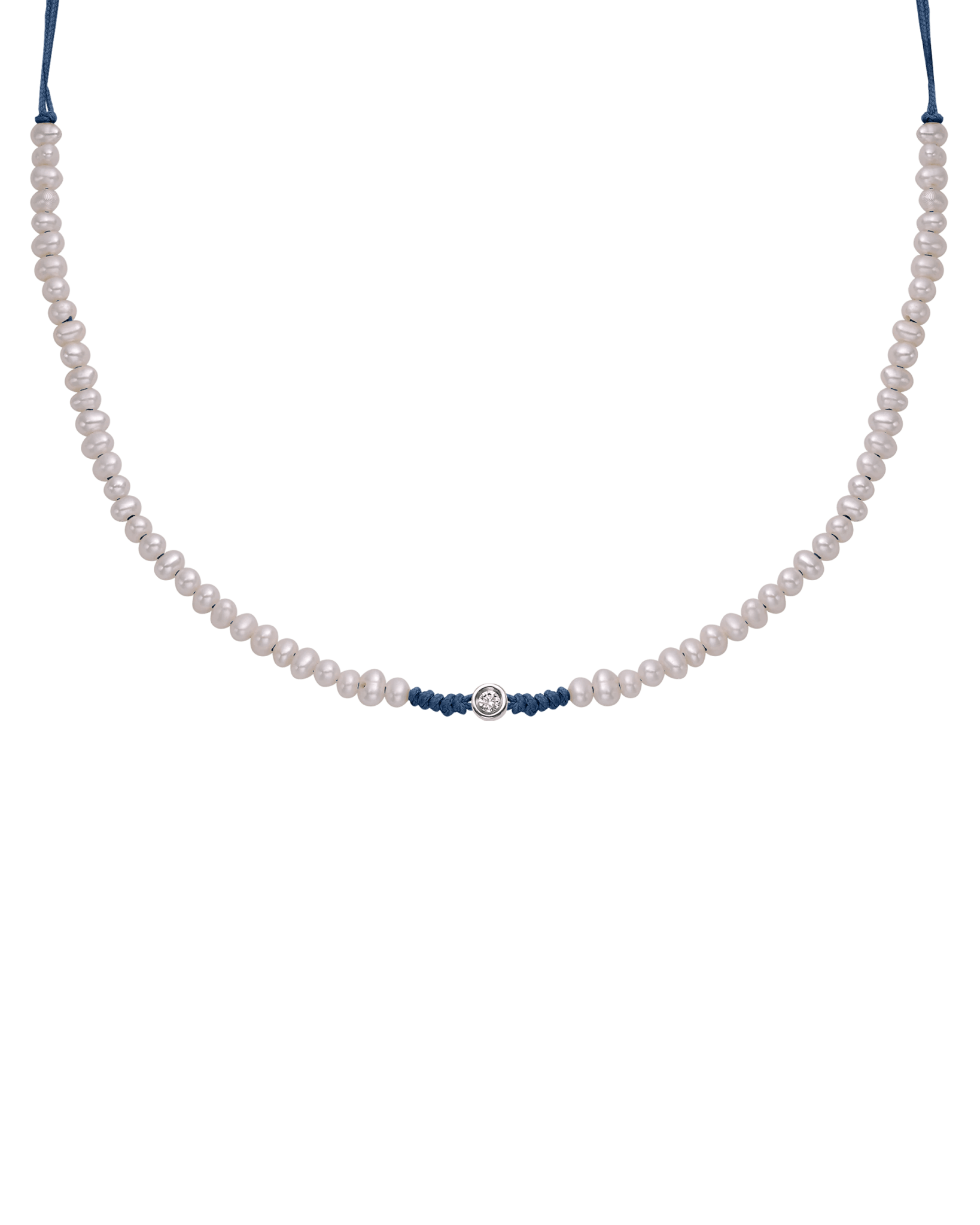 Natural Pearl String of Love Necklace - 14K White Gold Necklaces 14K Solid Gold Indigo Small: 0.03ct 